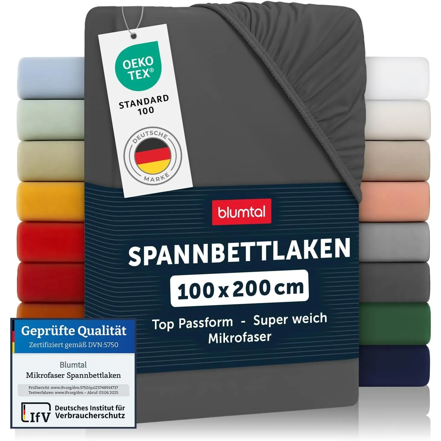Blumtal® Spannbettlaken 100x200x30cm aus Microfaser - Oekotex zertifiziertes Bettlaken Spannbettlaken in Anthrazit