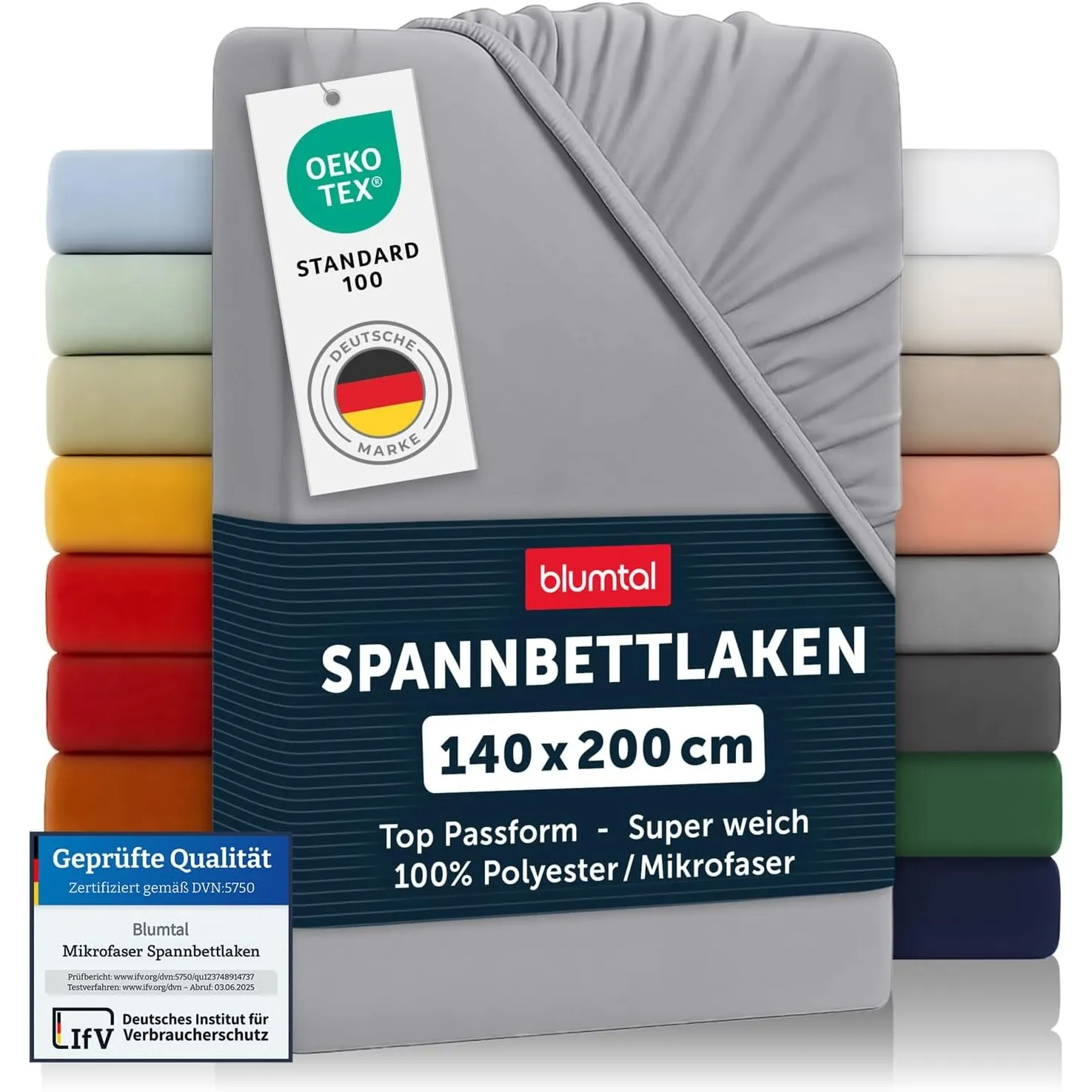 Blumtal® 2er Set Spannbettlaken 140x200x30cm aus Microfaser - Oekotex zertifiziertes Bettlaken Spannbettlaken in Grau