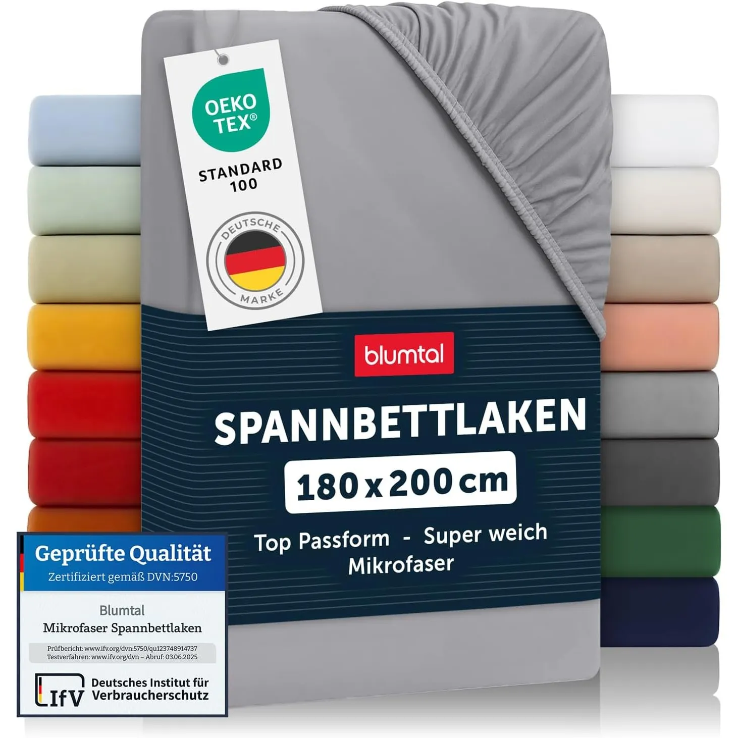 Blumtal® Spannbettlaken 180x200x30cm aus Microfaser - Oekotex zertifiziertes Bettlaken Spannbettlaken in Grau