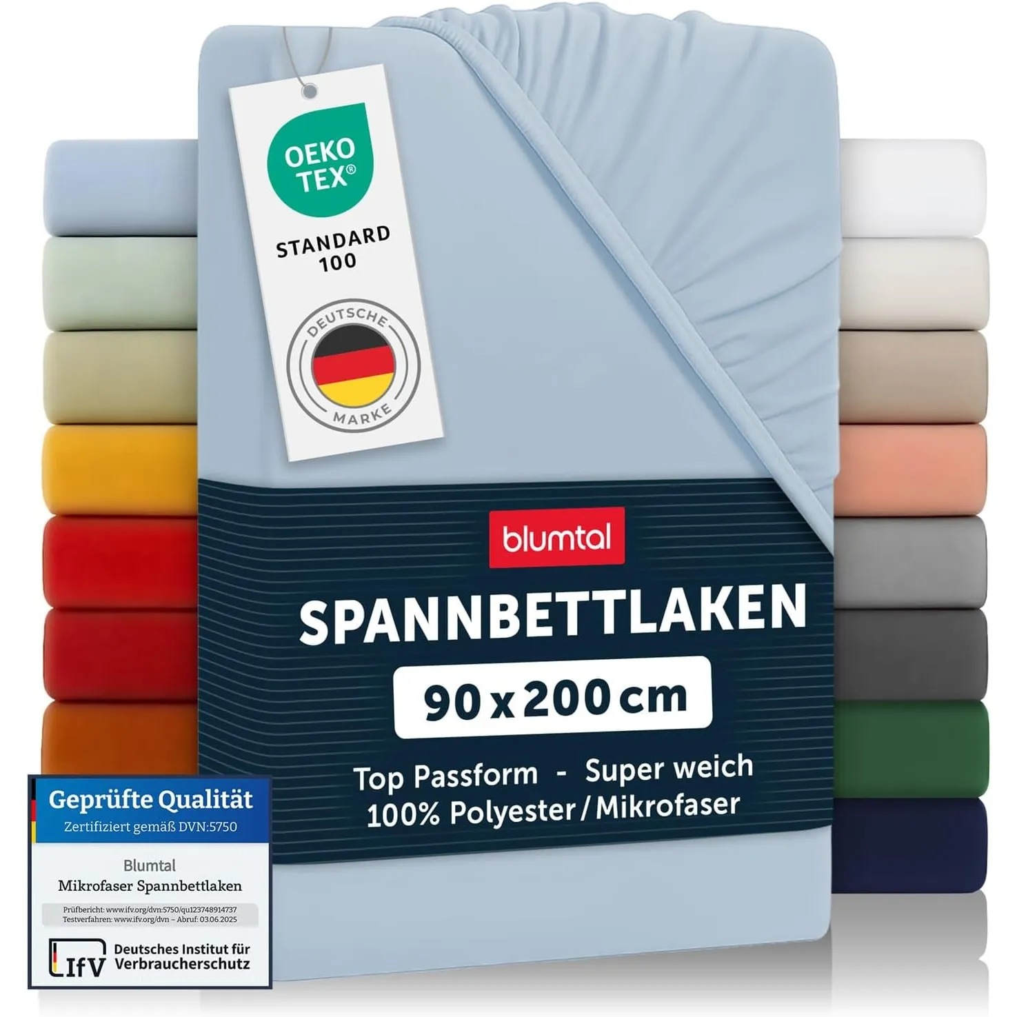 Blumtal® 2er Set Spannbettlaken 90x200x30cm aus Microfaser - Oekotex zertifiziertes Bettlaken Spannbettlaken in Blau