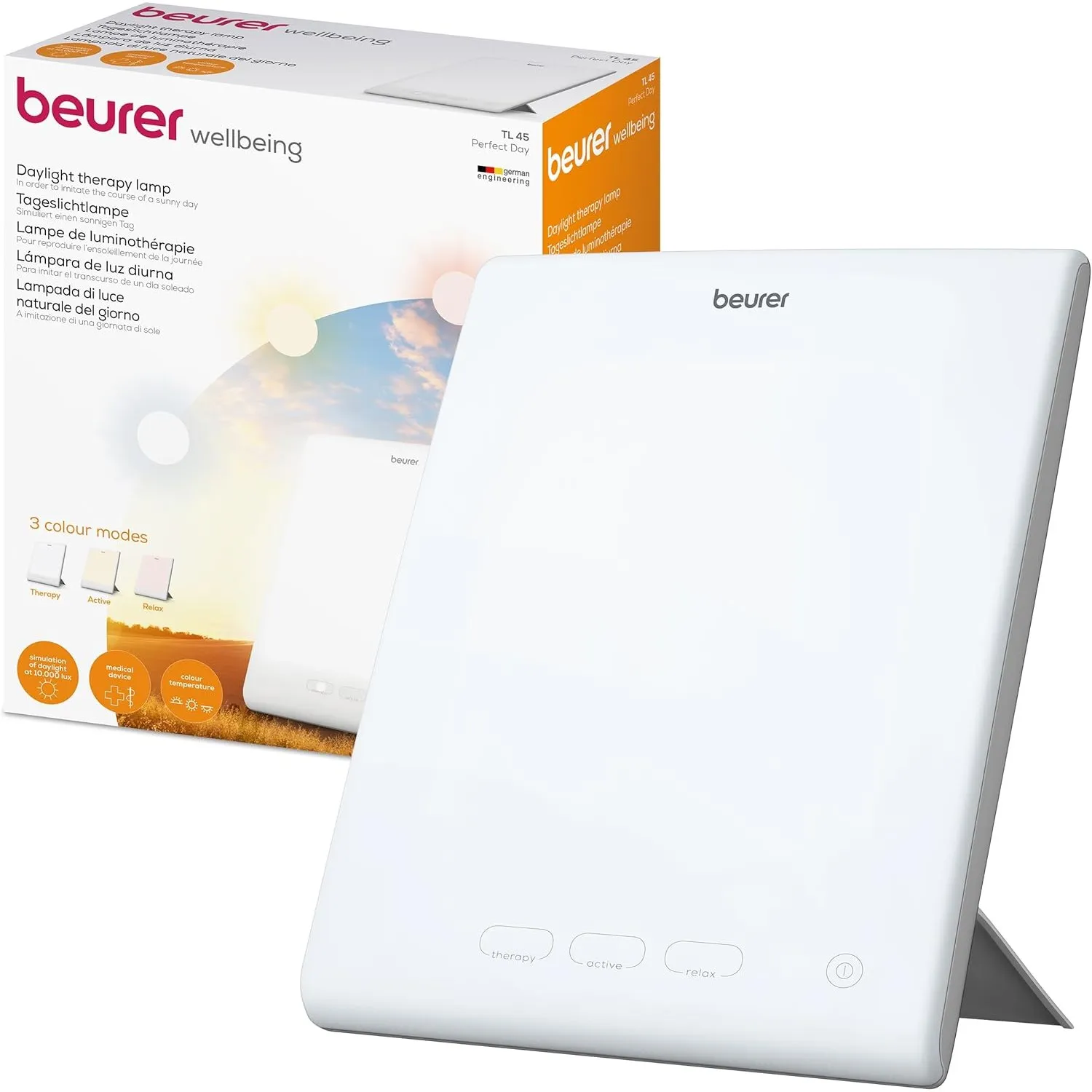 Beurer TL 45 Perfect Day Tageslichtlampe, Simulation von Tageslicht, mit 3 Farbtemperaturen für einen geregelten Tages-…