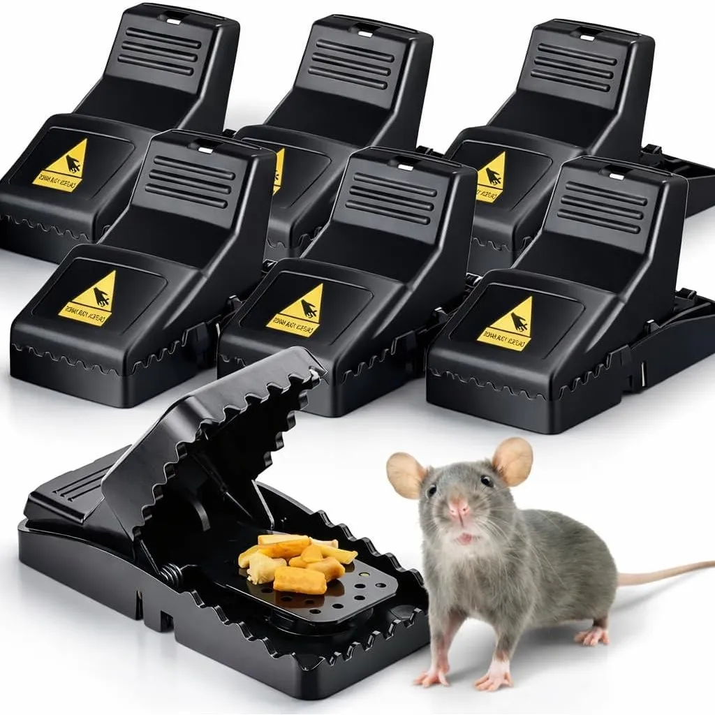 6X Rattenfalle & Mausefalle Schlagfalle - Extra leichte Bedienung & Einfacher Köder & wiederverwendbar & giftfrei - für…