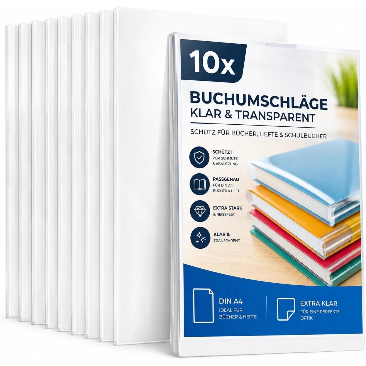10x Buchumschlag DIN A4 für Bücher, Hefte, Schulbücher & Buchhülle & Buchschoner & Hefthülle - Heftumschlag für Schule …
