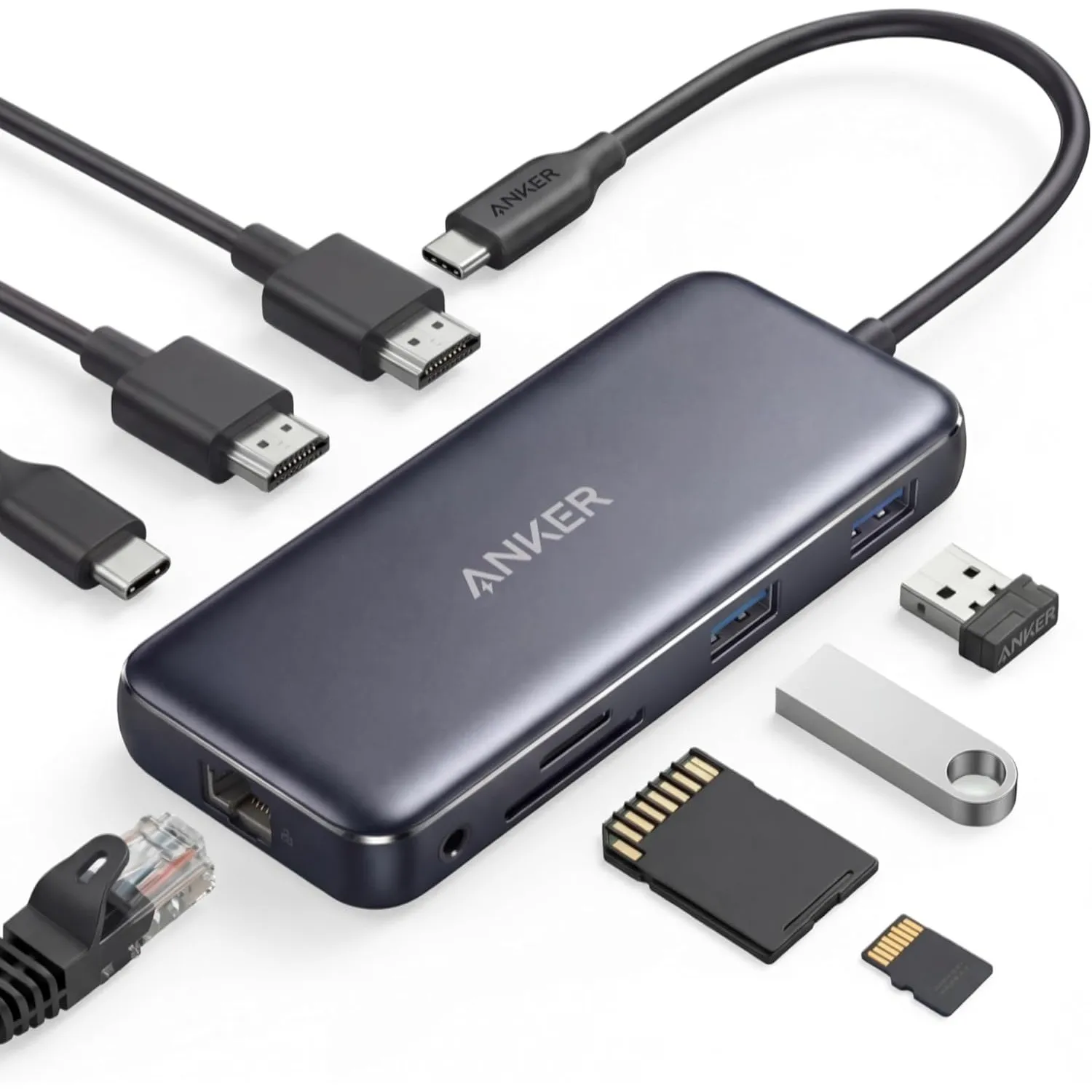 Anker 8-in-1 USB-C Hub mit Dual 4K HDMI | 1Gbit/s Ethernet Adapter, 85W Power Delivery, SD und microSD Kartenleser für …