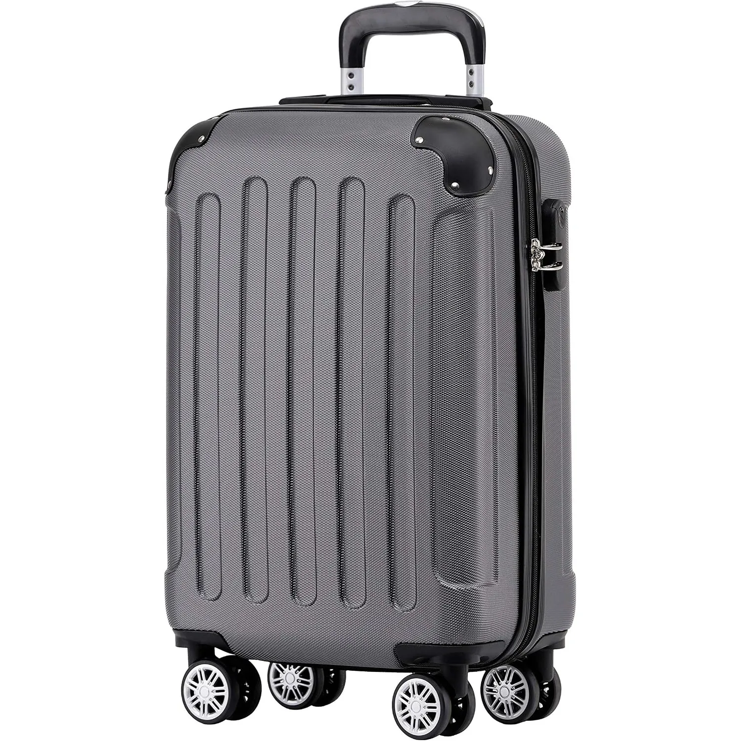 BEIBYE- Hartschalenkoffer Koffer Trolley Rollkoffer Reisekoffer Zahlenschloß 4 Zwilings-Rollen (Dark Grey, Small-55cm)