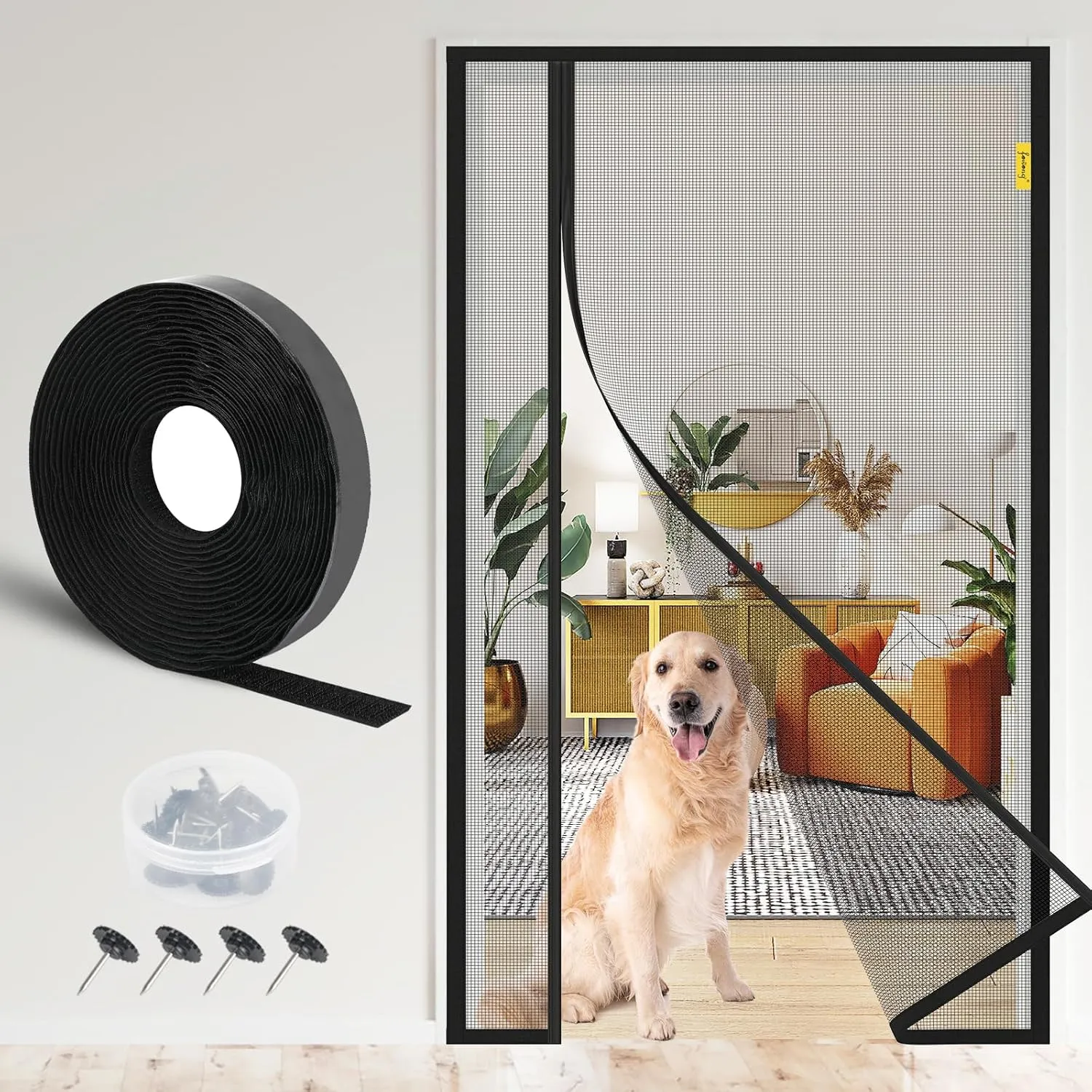 fowong Fliegengitter Balkontür Magnet 90x210cm, 2026 Neue Reißfeste Katzenschutzgitter bis 5 Jahre mit Seitlichen Öffnu…
