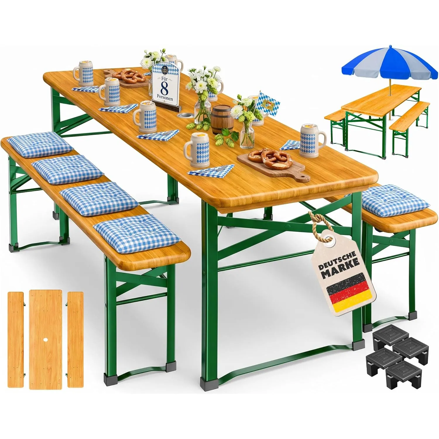 KESSER® Bierzeltgarnitur 3-TLG., Festzeltgarnitur klappbar, Biertisch mit 2 Bierbänken, Gartenmöbel Set Holz, Partygarn…