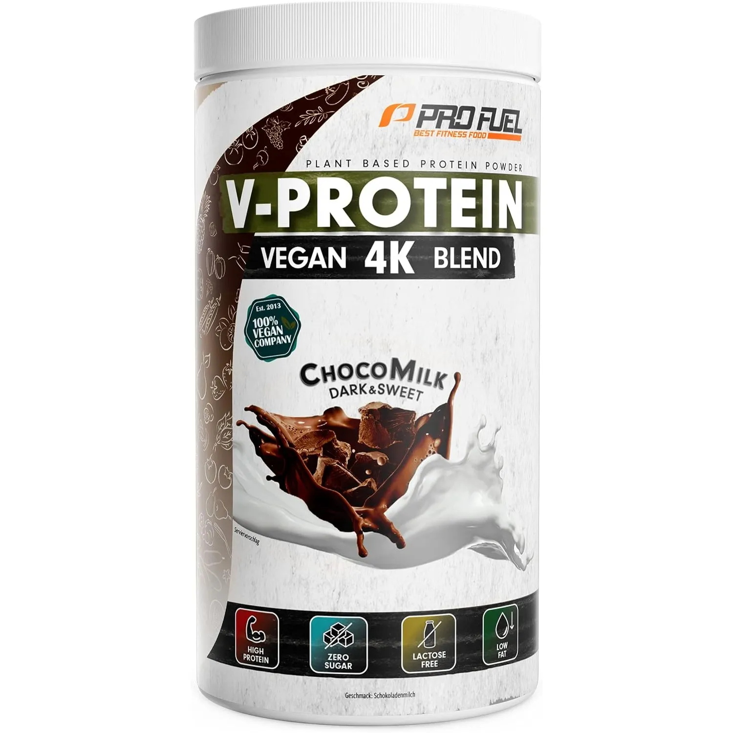 Veganes Proteinpulver SCHOKOLADE - V-PROTEIN 4K Blend, 750g | Unglaublich lecker & cremig | Aus Sonnenblumen, Soja, Han…