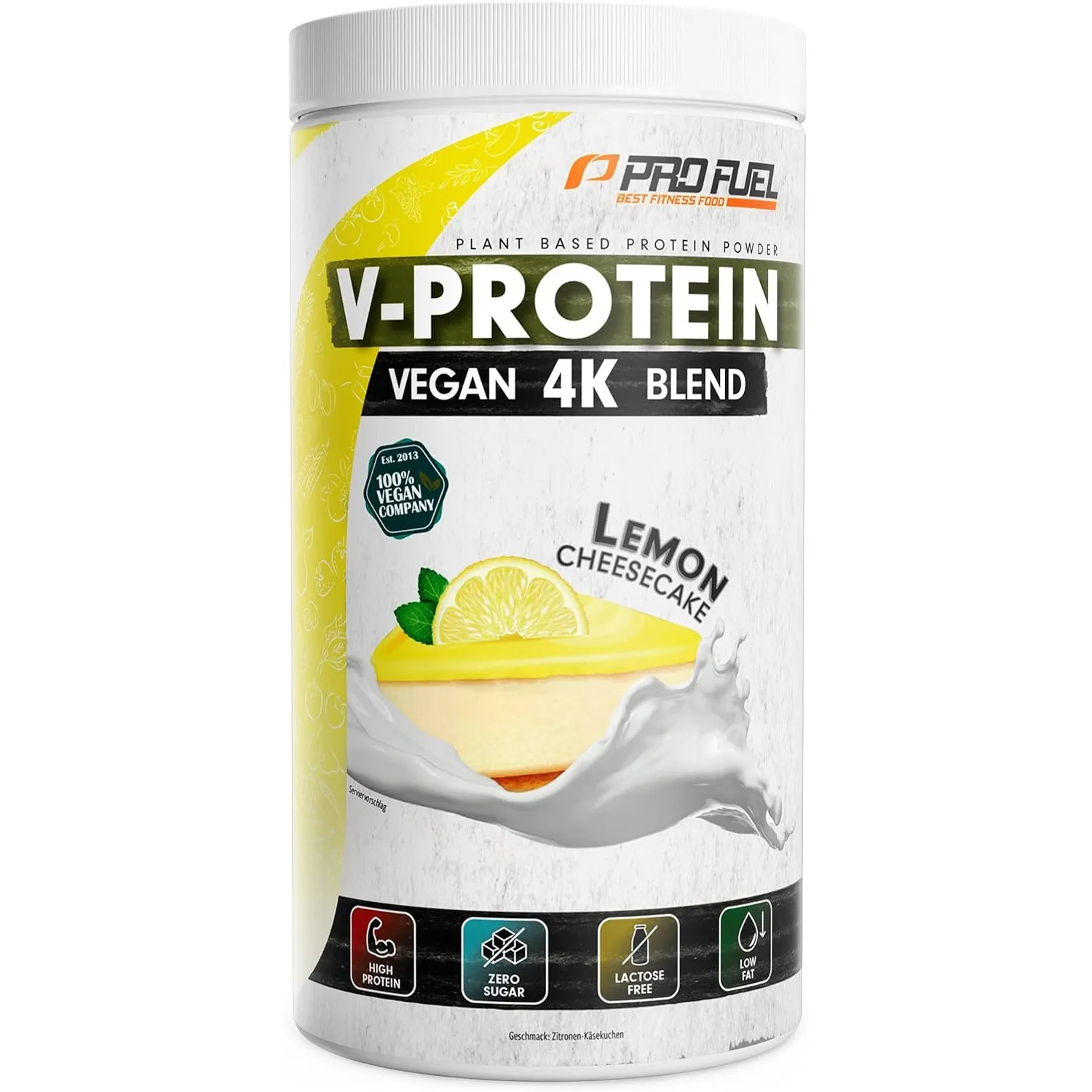 Vegan Protein Pulver ZITRONE KÄSEKUCHEN - V-PROTEIN 4K Blend, 750g | Unglaublich lecker & cremig | Aus Sonnenblumen, So…