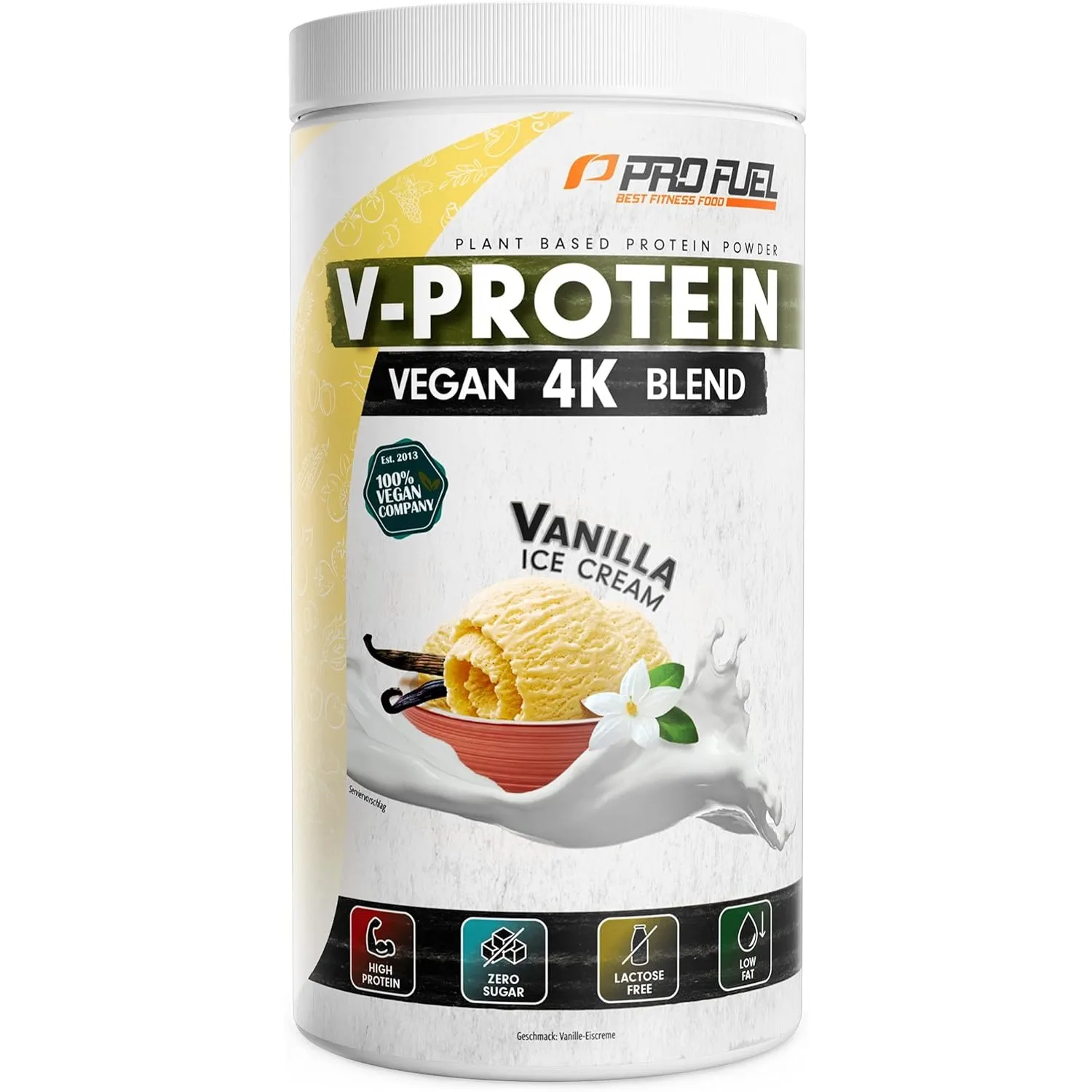 Vegan Protein VANILLE - V-Protein 4K Blend, 750g | Unglaublich lecker & cremig | Aus Sonnenblumen, Soja, Hanfsamen & Kü…