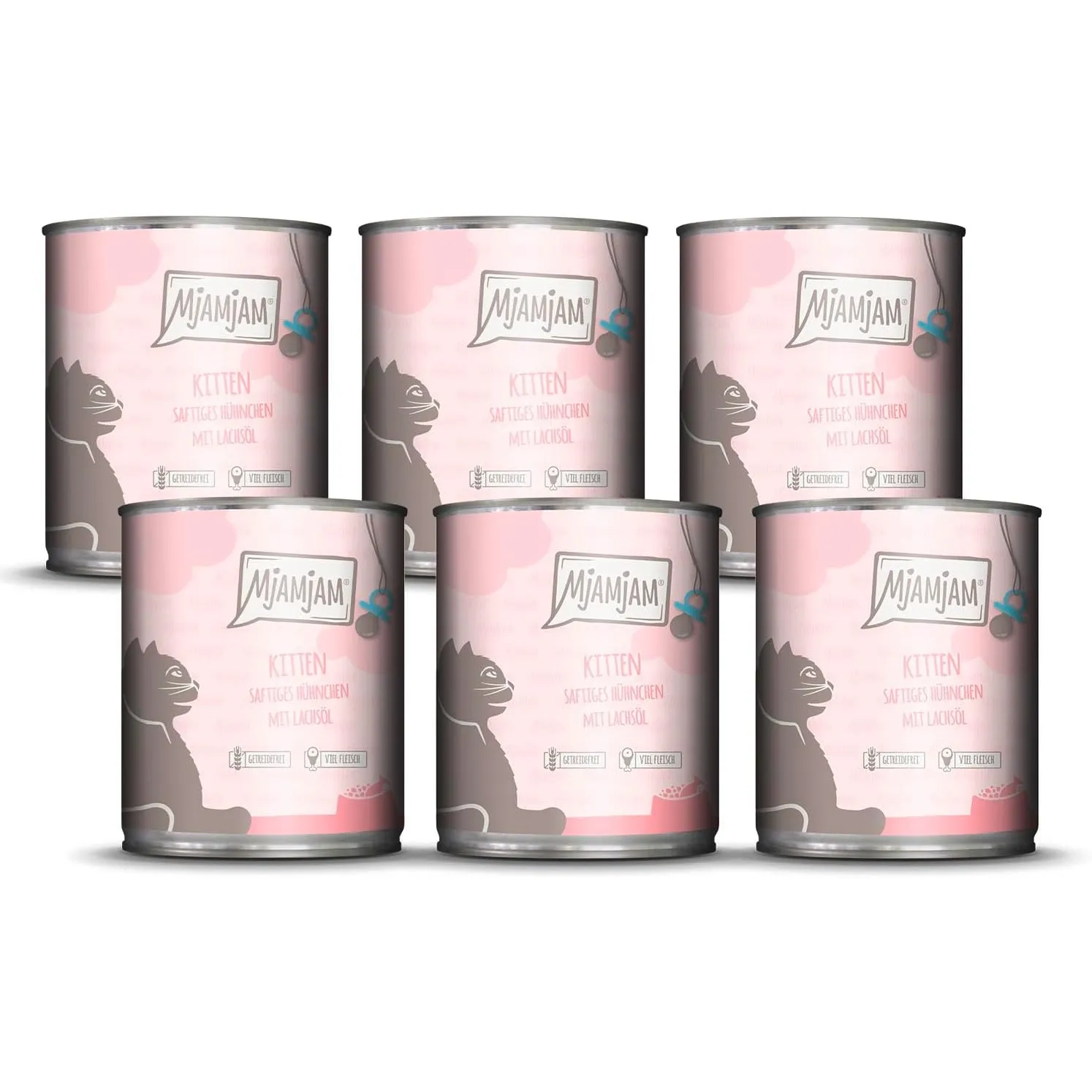 MjAMjAM - Premium Nassfutter für Katzen - Kitten saftiges Hühnchen mit Lachsöl, 6er Pack (6 x 800 g), getreidefrei mit …
