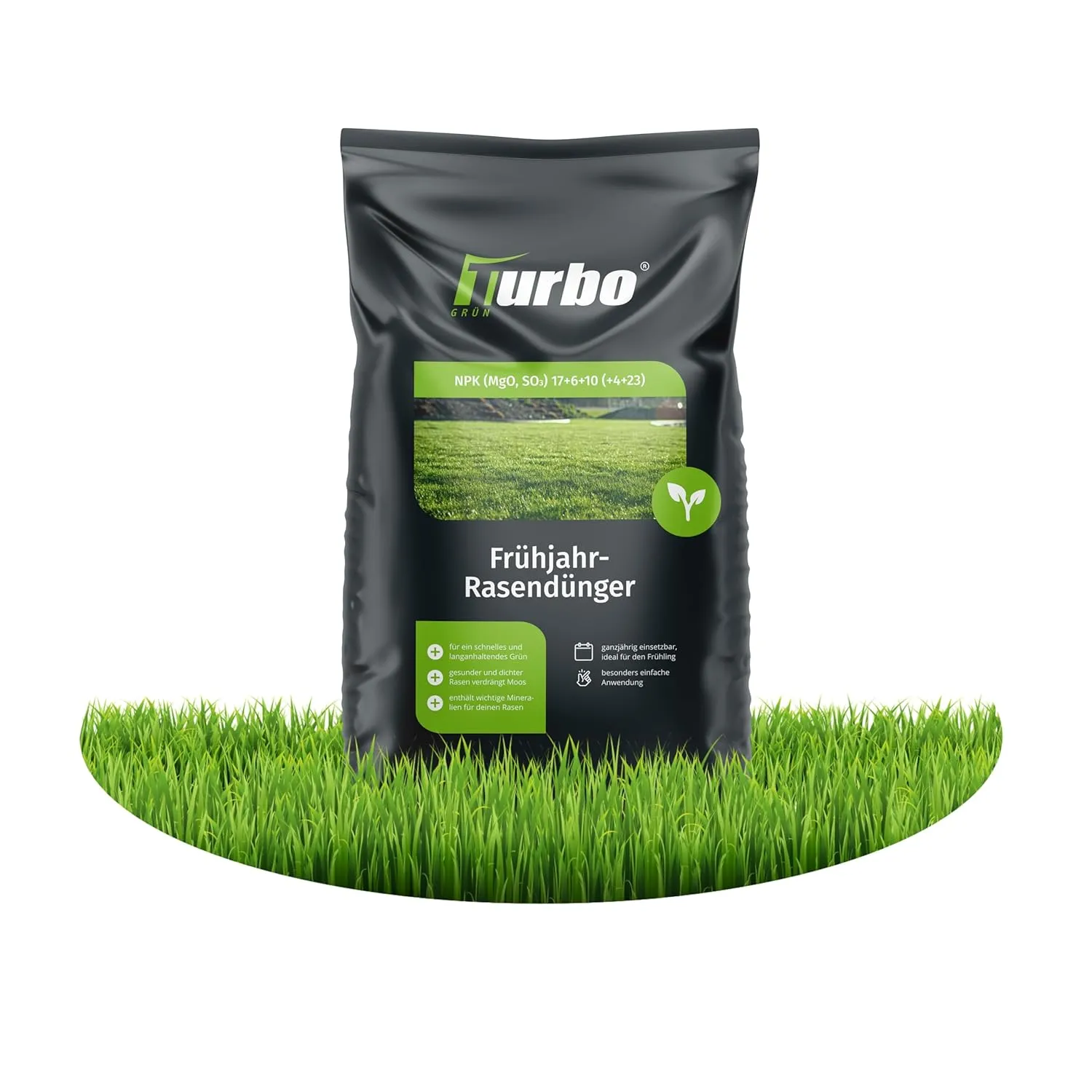 Turbogrün Rasendünger Frühjahr 20kg, gesunder Rasen verdrängt Moos, Ideal für Frühjahr und Sommer, geeignet für Streuwa…