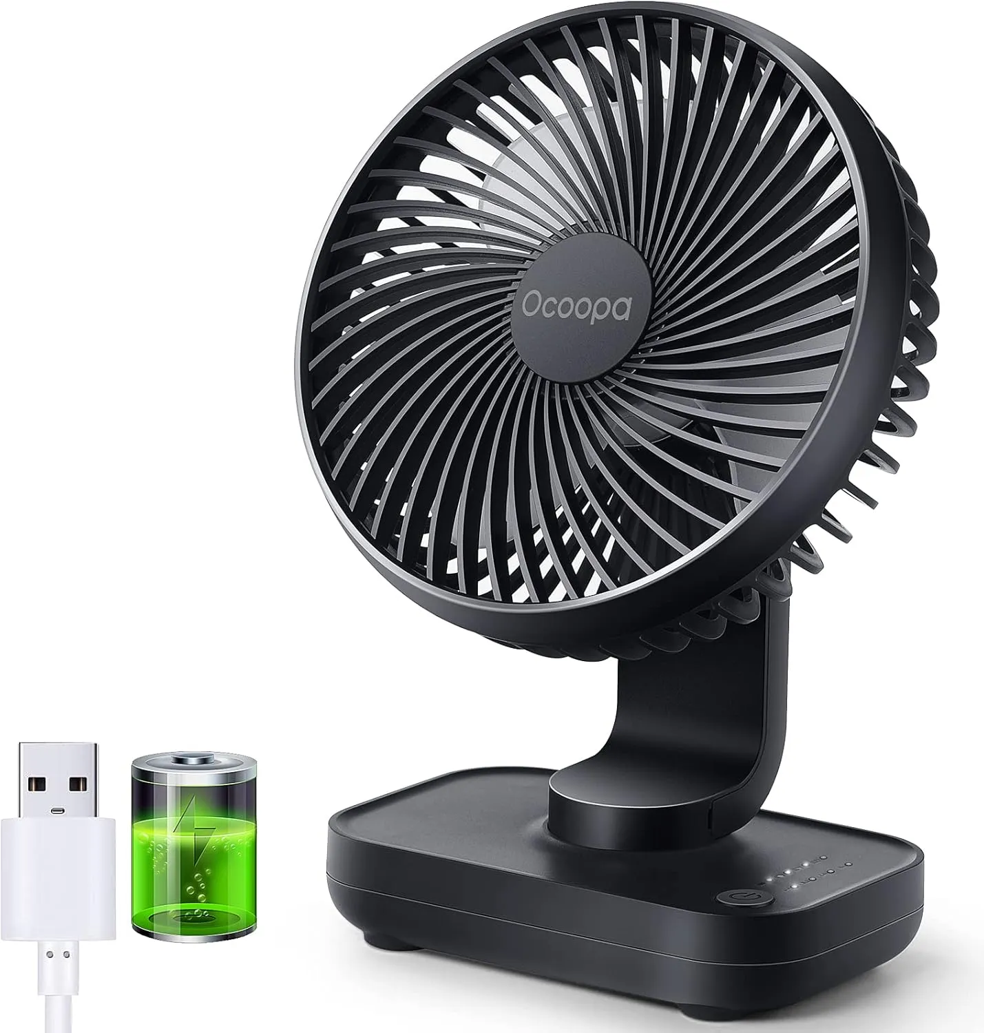 OCOOPA USB Fan Ultra Quiet - 4000 mAh Table Fan, 4 Speeds, Mini Fan for Desk, Home and Office, Black