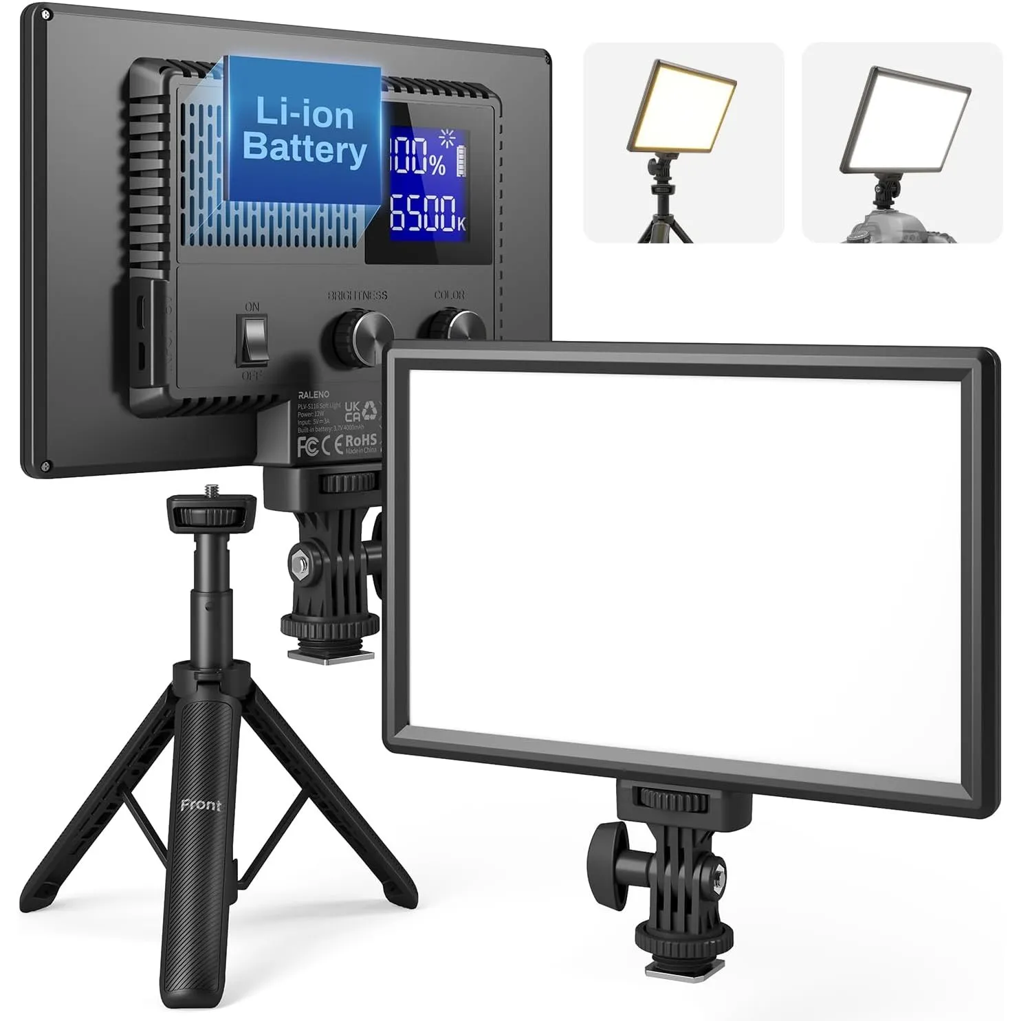 RALENO 116 LED Kamera Video Licht, 12W 600Lux Videoleuchte mit Mini-Stativ und Eingebauter 4000mAh Akku CRI95+ 2500-650…