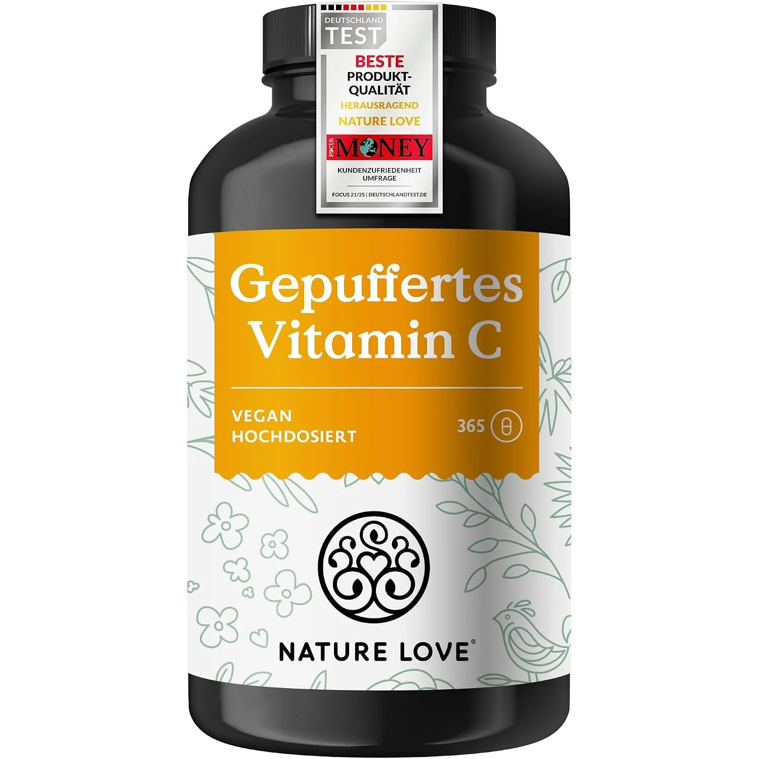 NATURE LOVE® Gepuffertes Vitamin C - Hochdosiert mit 1000mg Vitamin C je Tagesdosis - 365 Kapseln - pH-neutral & gut ve…