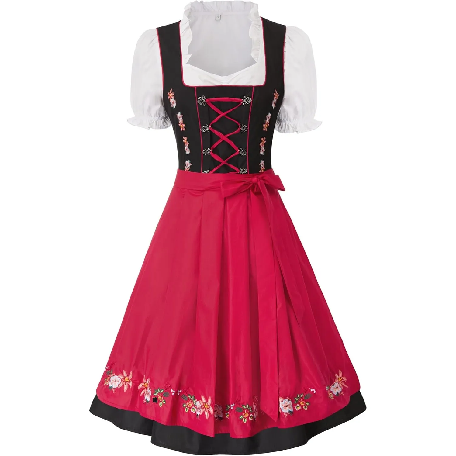 JASAMBAC Damen Dirndl 3-Teiliges Oktoberfest Dirndl Trachtenkleid Dirndlkleider Karneval Oktoberfest Party Kostüm