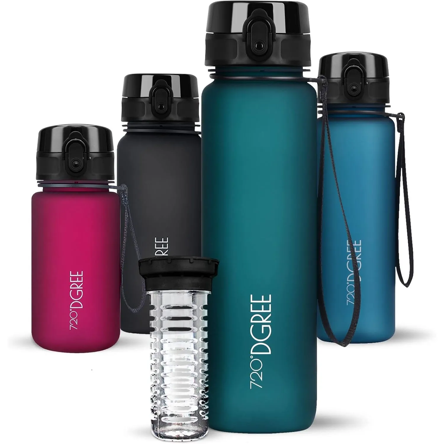 720°DGREE Trinkflasche “uberBottle“ 350ml, 500ml, 650ml, 1l, 1,5 Liter softTouch +Früchtebehälter - Auslaufsicher, BPA-…