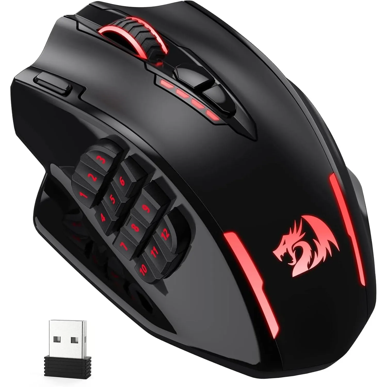 Redragon M913 Impact Elite Kabellose MMO Maus RGB 16000 DPI | 12 Seitentasten 20 Programmierbare Tasten 45 Std Akku Opt…