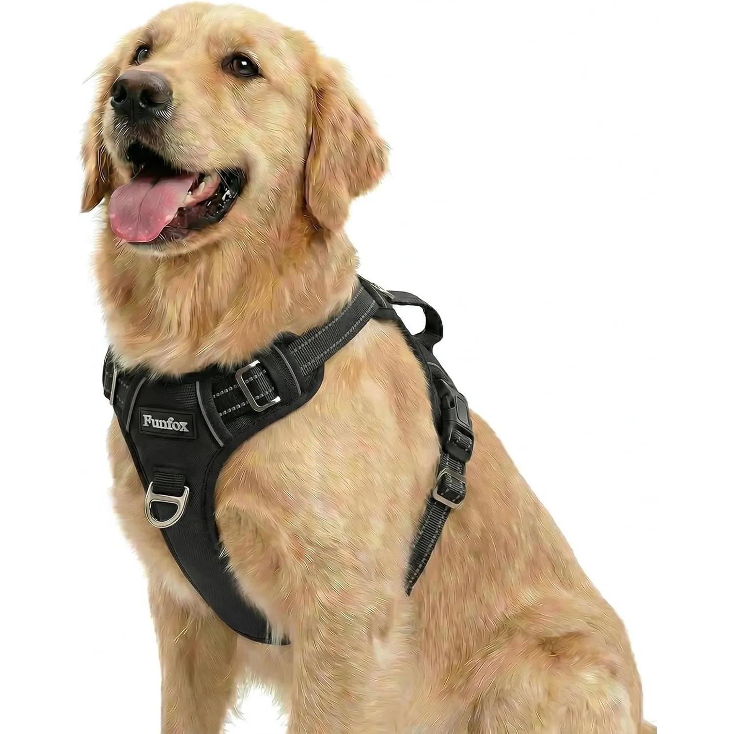 Funfox Hundegeschirr Mittelgroße Hunde, Anti Zug Brustgeschirr Verstellbares Geschirr Hund mit Griff Reflektorstreifen,…