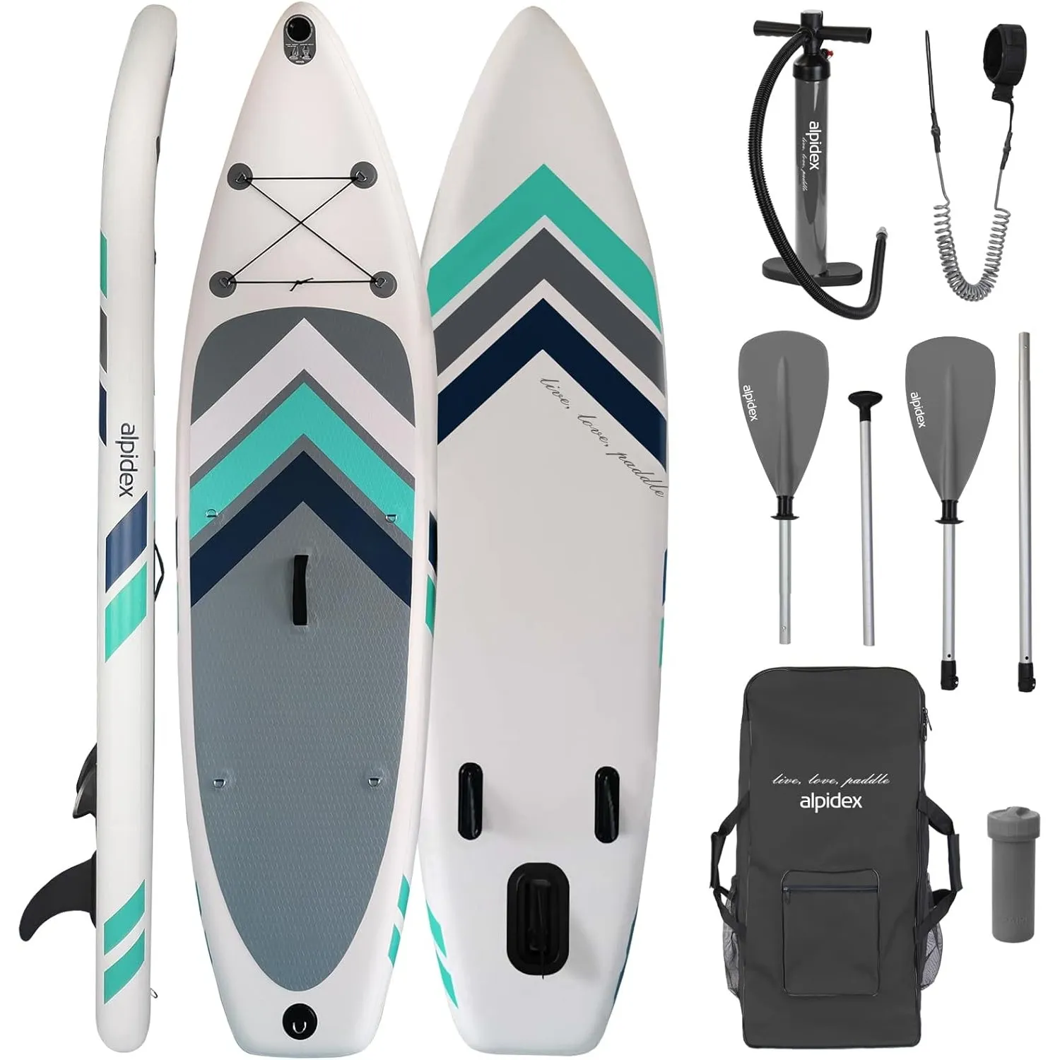 ALPIDEX Stand Up Paddle Set SUP 305 x 76 x 15 cm Belastbar bis 150 kg Aufblasbar Stabil Leicht Komplett Set Tragetasche…