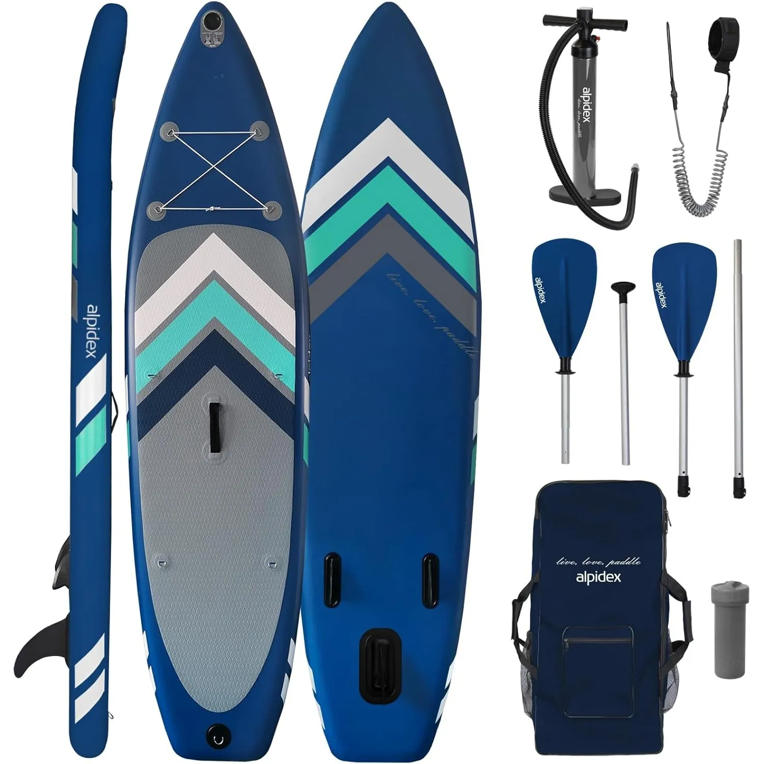 ALPIDEX Stand Up Paddle Set SUP 305 x 76 x 15 cm Belastbar bis 150 kg Aufblasbar Stabil Leicht Komplett Set Tragetasche…