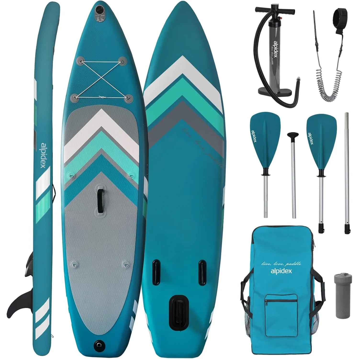 ALPIDEX Stand Up Paddle Set SUP 305 x 76 x 15 cm Belastbar bis 150 kg Aufblasbar Stabil Leicht Komplett Set Tragetasche…