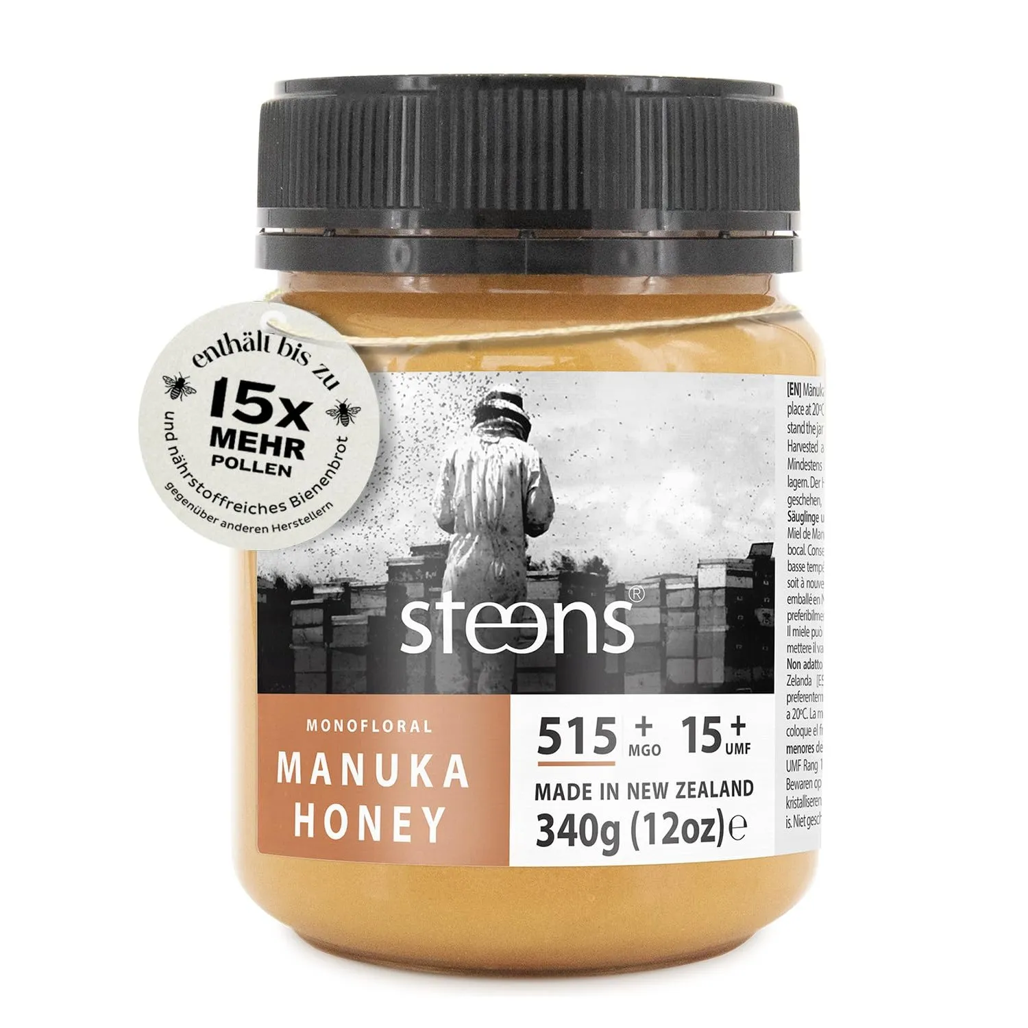 Steens Manuka Honey MGO 515+ - 340 g rein roher 100% zertifizierter UMF 15+ Manuka Honig - abgefüllt und versiegelt in …