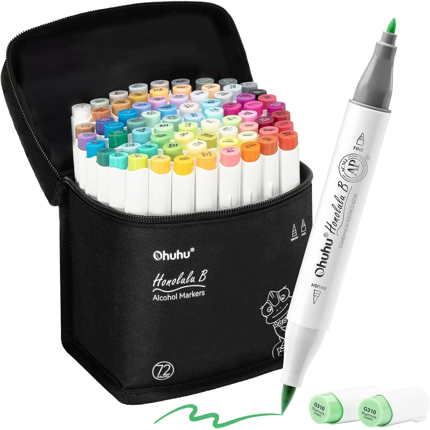 Ohuhu Alkohol Marker 72 Pinsel & Fein Kunstset Nachfüllbar