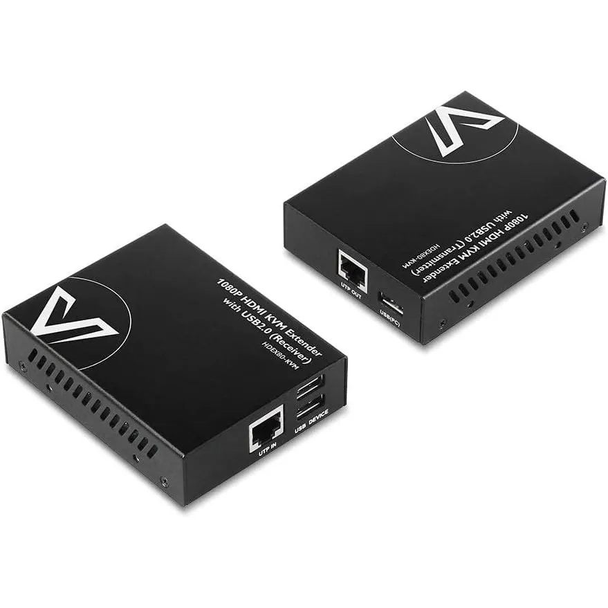 AV Access USB HDMI KVM Extender, 1080P@60Hz bis 80m/260ft über Cat5e/6, 2 USB2.0 Ports für Computer, Kein Signalverlust…