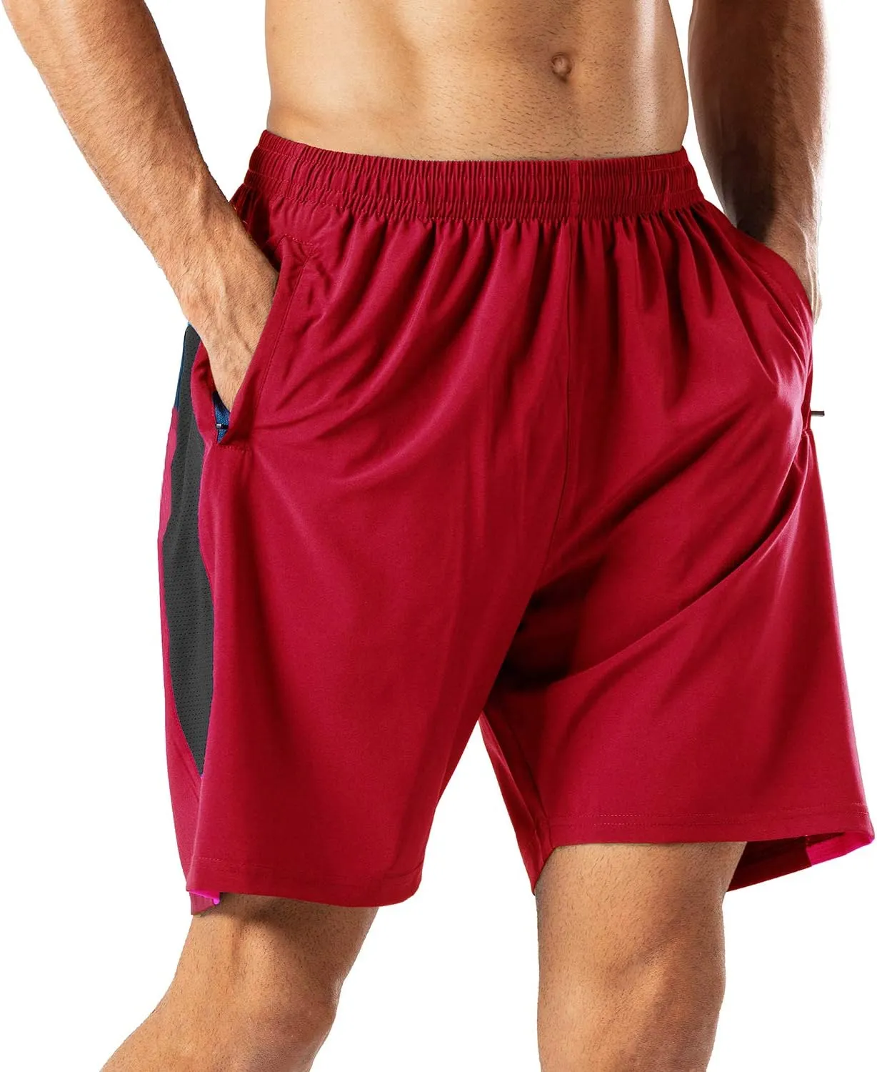 HMIYA Men's Sports Shorts, Quick-Drying Shorts with Zip Pocket