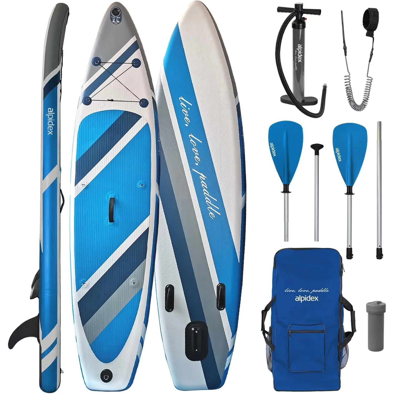 ALPIDEX Stand Up Paddle Set SUP 320 x 76 x 15 cm max. belastbar bis 200 kg Aufblasbar Stabil Leicht Komplett Set Traget…