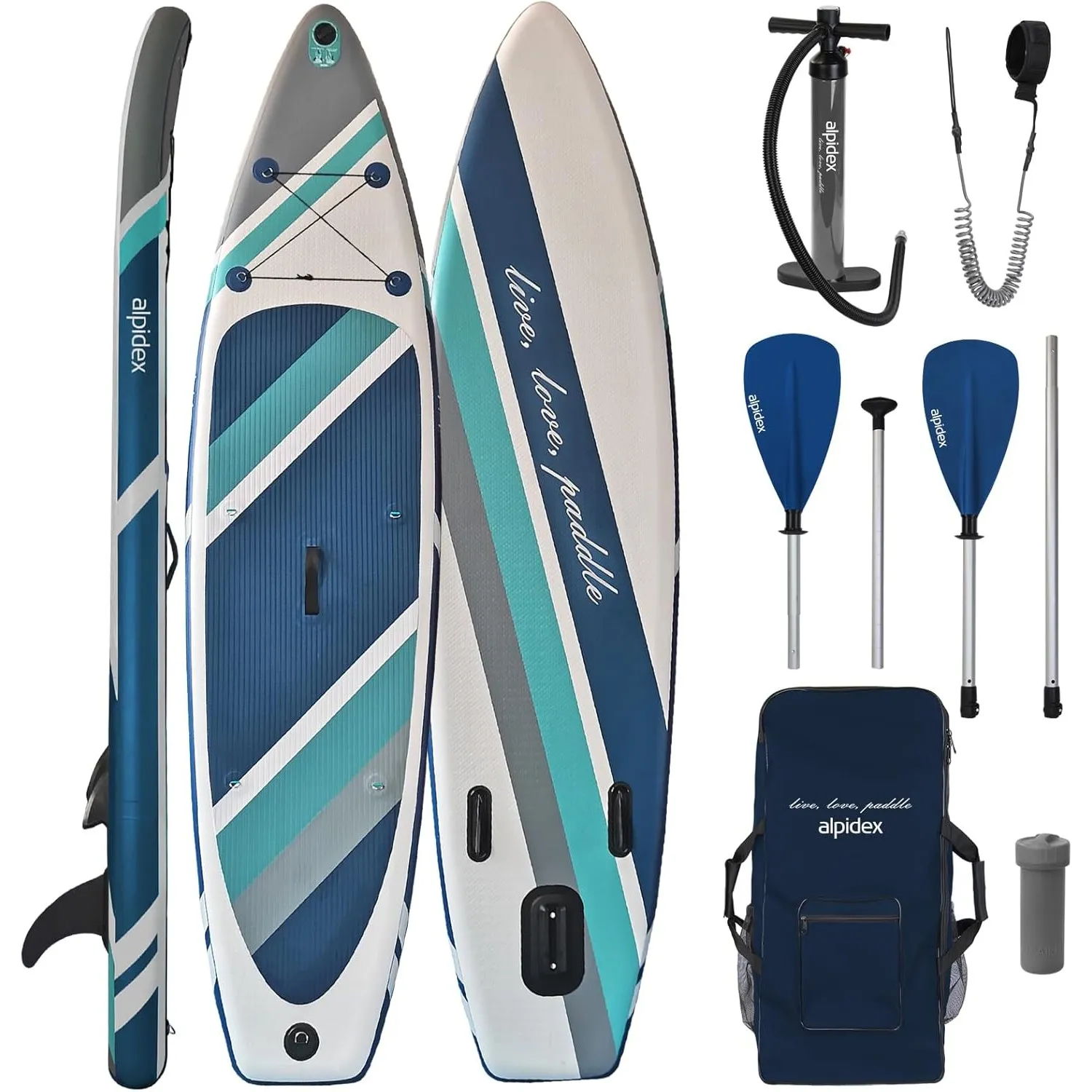 ALPIDEX Stand Up Paddle Set SUP 320 x 76 x 15 cm max. belastbar bis 200 kg Aufblasbar Stabil Leicht Komplett Set Traget…
