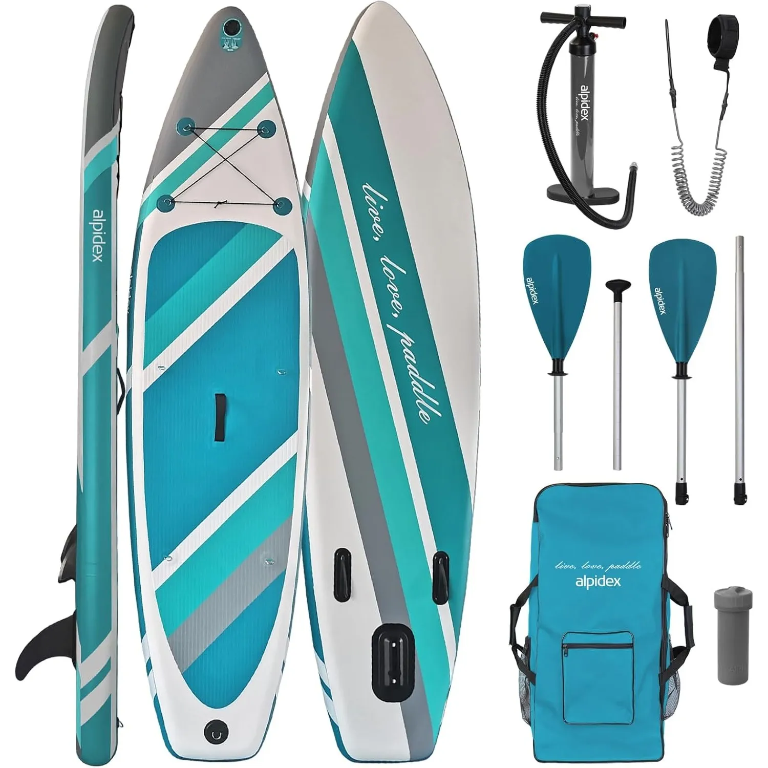 ALPIDEX Stand Up Paddle Set SUP 320 x 76 x 15 cm max. belastbar bis 200 kg Aufblasbar Stabil Leicht Komplett Set Traget…