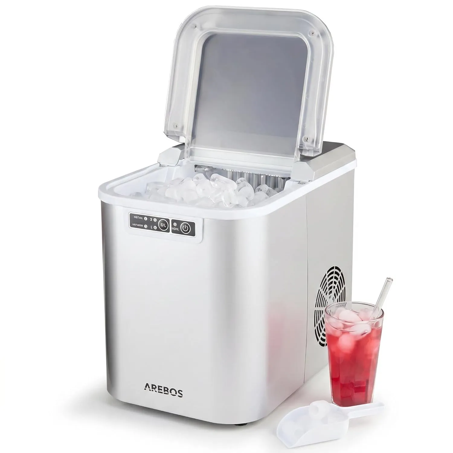 Arebos Eiswürfelmaschine | Selbstreinigend & Leise | 2 Eiswürfel-Größen | Große Eiswürfel | 12 kg/24 h | 2,2 L Wasserta…