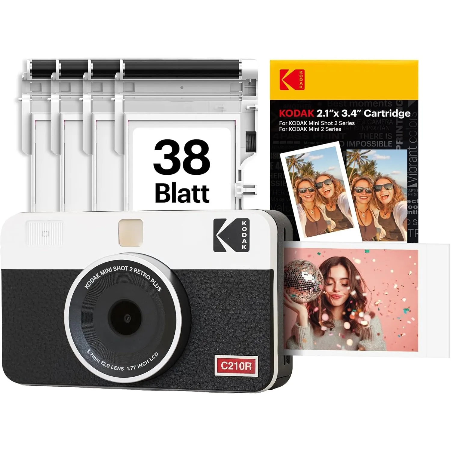 Kodak Mini Shot 2 Retro 4PASS Sofortbildkamera und Tragbarer Fotodrucker 2-in-1, 5,3×8,6 Centimeter Sofortdrucke, 38-Bl…