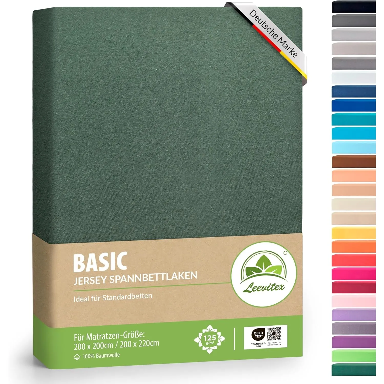leevitex Jersey Spannbettlaken 200x220 cm – 100% Baumwolle, Steghöhe 40 cm, Spannbetttuch für Boxspringbett & Wasserbet…