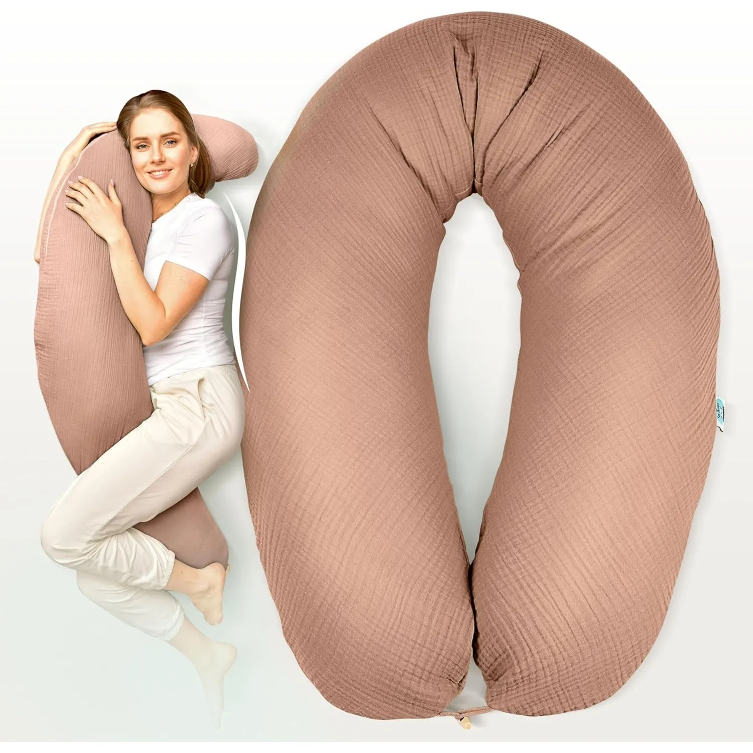 sei Design XXL Stillkissen 190x35 mit Musselin-Bezug ergonomisch. Schwangerschaftskissen Seitenschläferkissen Komfortki…