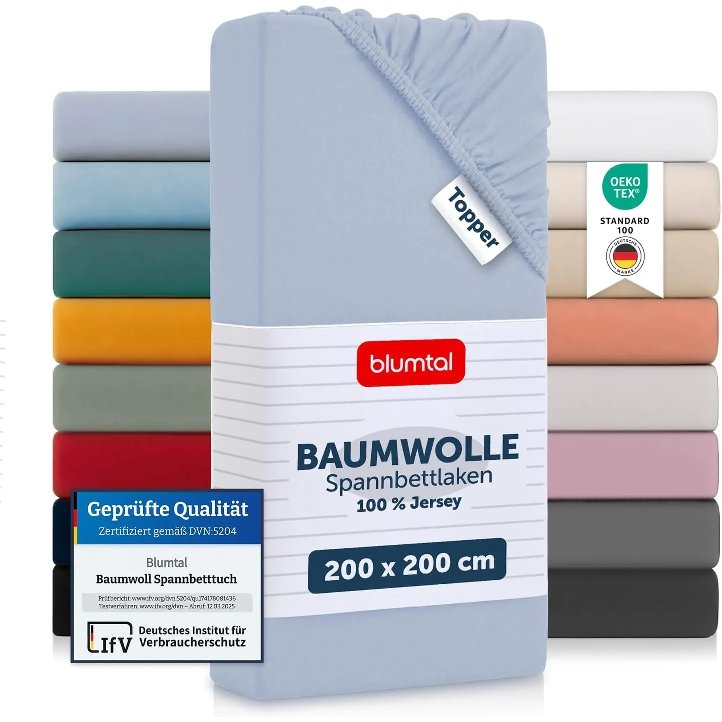 Blumtal® Basics Spannbettlaken Topper 200x200x15cm Jersey - Bettlaken aus 100% Baumwolle - Oeko-TEX zertifiziertes Span…