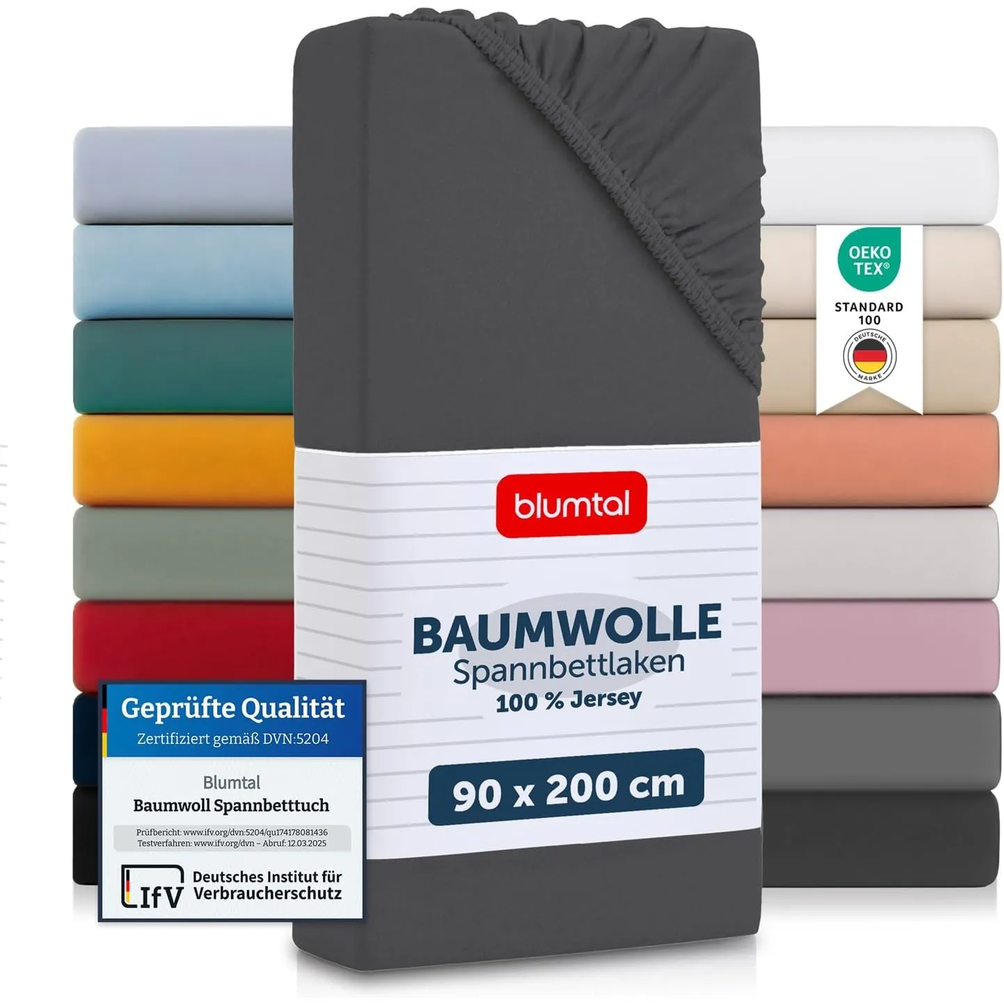 Blumtal® Baumwolle Spannbettlaken 90x200x30cm Basics Jersey im 2er Set - Oeko-TEX zertifiziertes Spannbetttuch 90x200cm…