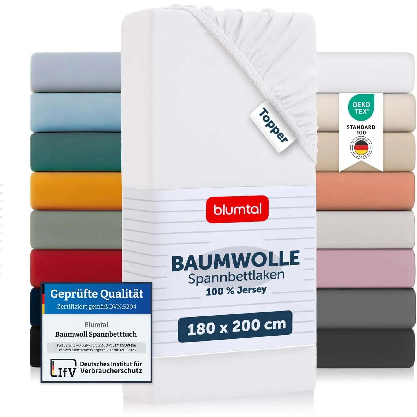 Blumtal® Basics Spannbettlaken Topper 180x200x15cm Jersey - Bettlaken aus 100% Baumwolle - Oeko-TEX zertifiziertes Span…