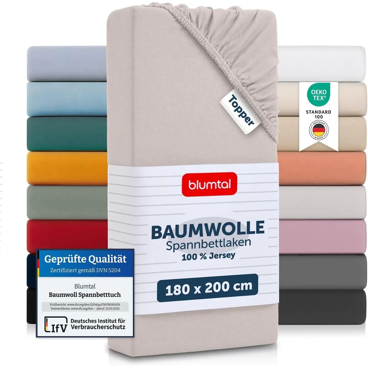 Blumtal® Basics Spannbettlaken Topper 180x200x15cm Jersey - Bettlaken aus 100% Baumwolle - Oeko-TEX zertifiziertes Span…
