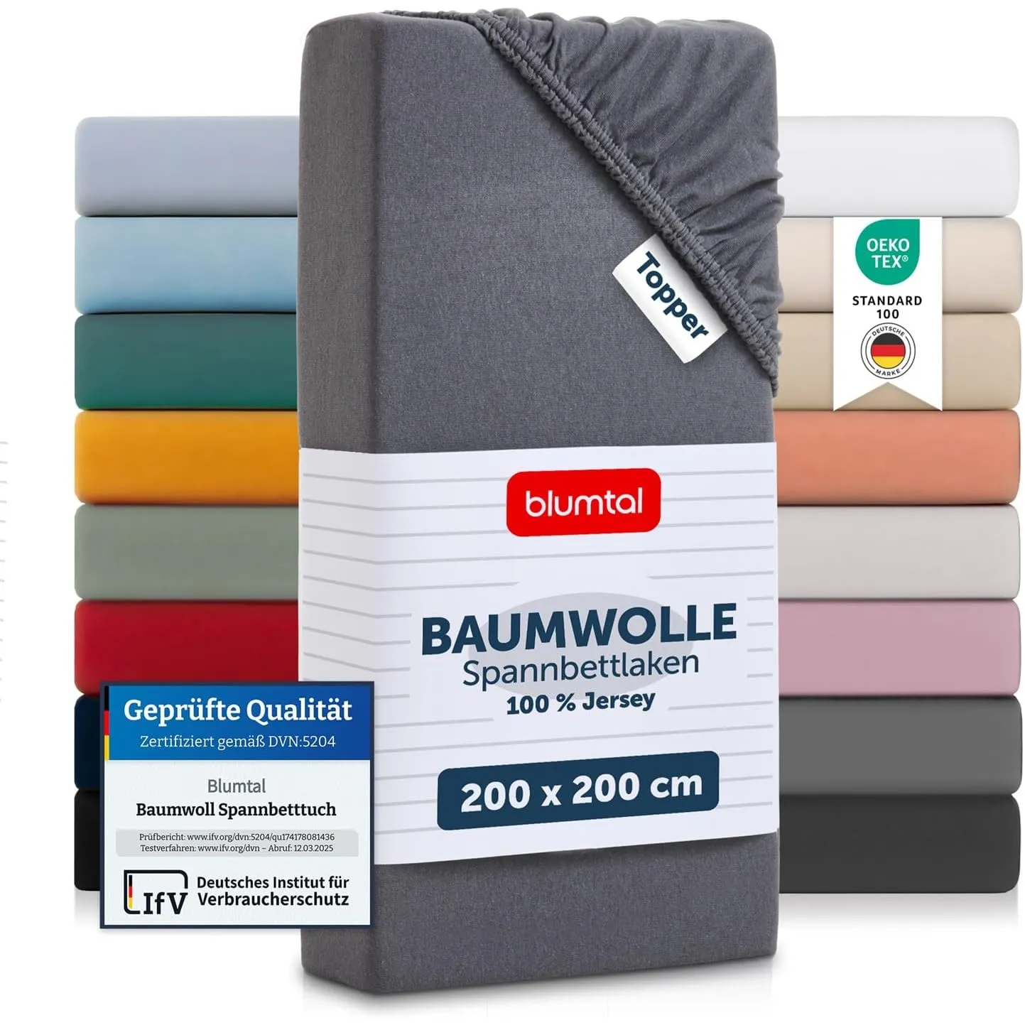Blumtal® Basics Spannbettlaken Topper 200x200x15cm Jersey im 2er Set - Bettlaken aus 100% Baumwolle - Oeko-TEX zertifiz…