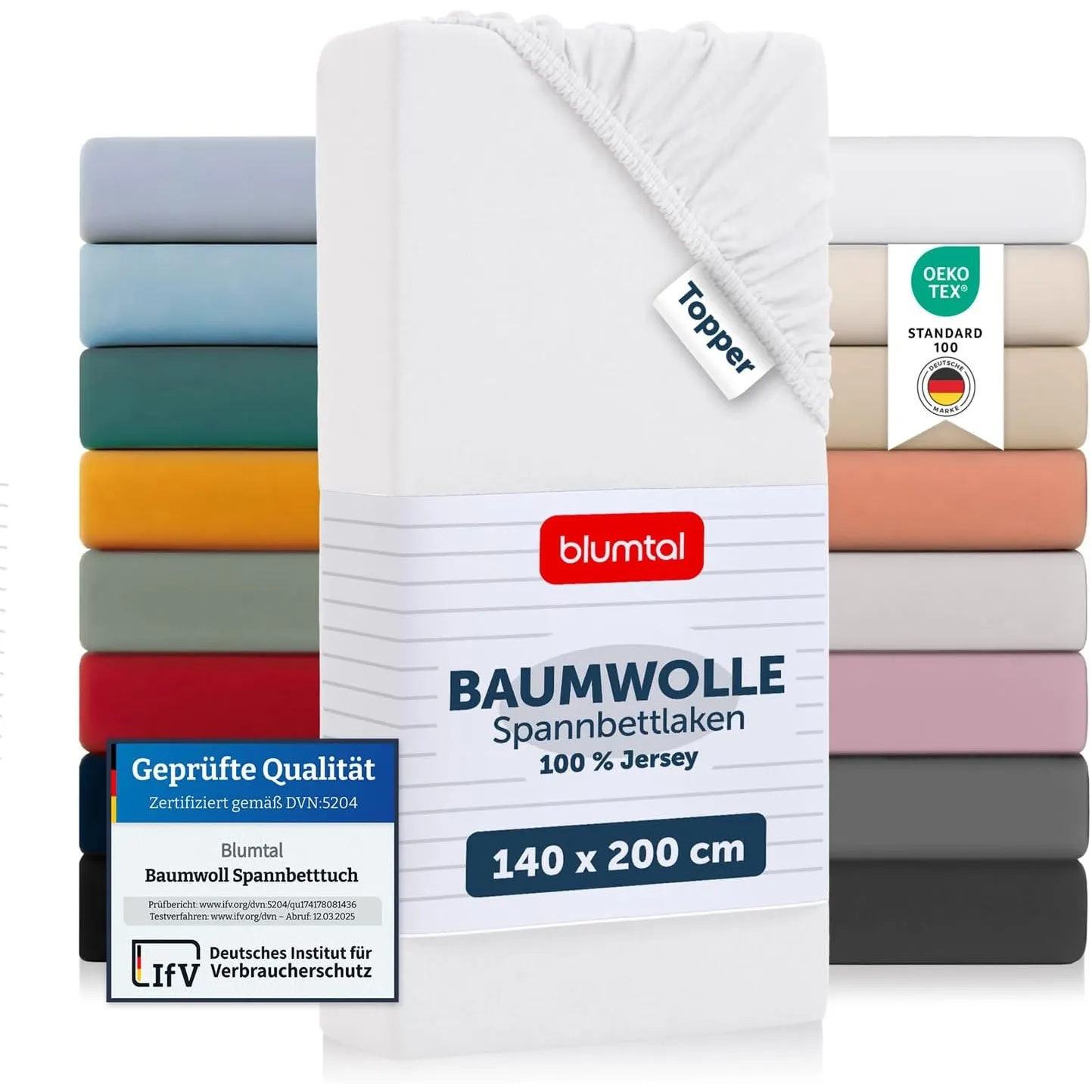 Blumtal® Basics Spannbettlaken für Topper 140x200x15cm Jersey - Bettlaken aus 100% Baumwolle - Oeko-TEX zertifiziertes …