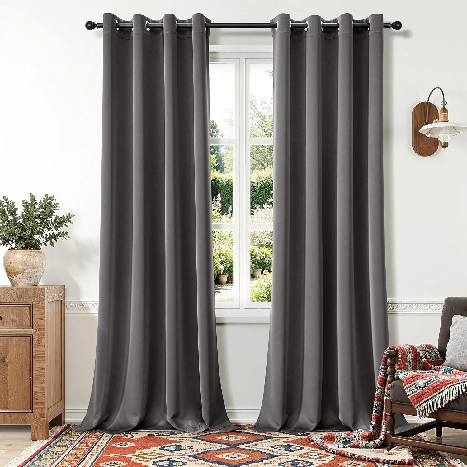 MIULEE Verdunklungsvorhänge Thermo Blickdicht Ösen 2er Set 140x225cm Grau