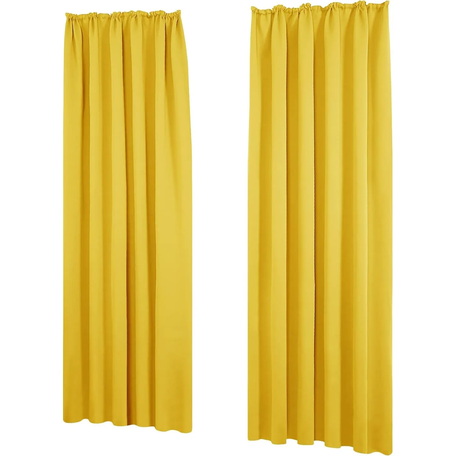 Deconovo Blickdichte Gardinen Vorhänge mit Kräuselband Thermo, 220x140 cm(HöhexBreite), Senfgelb, 2er Set
