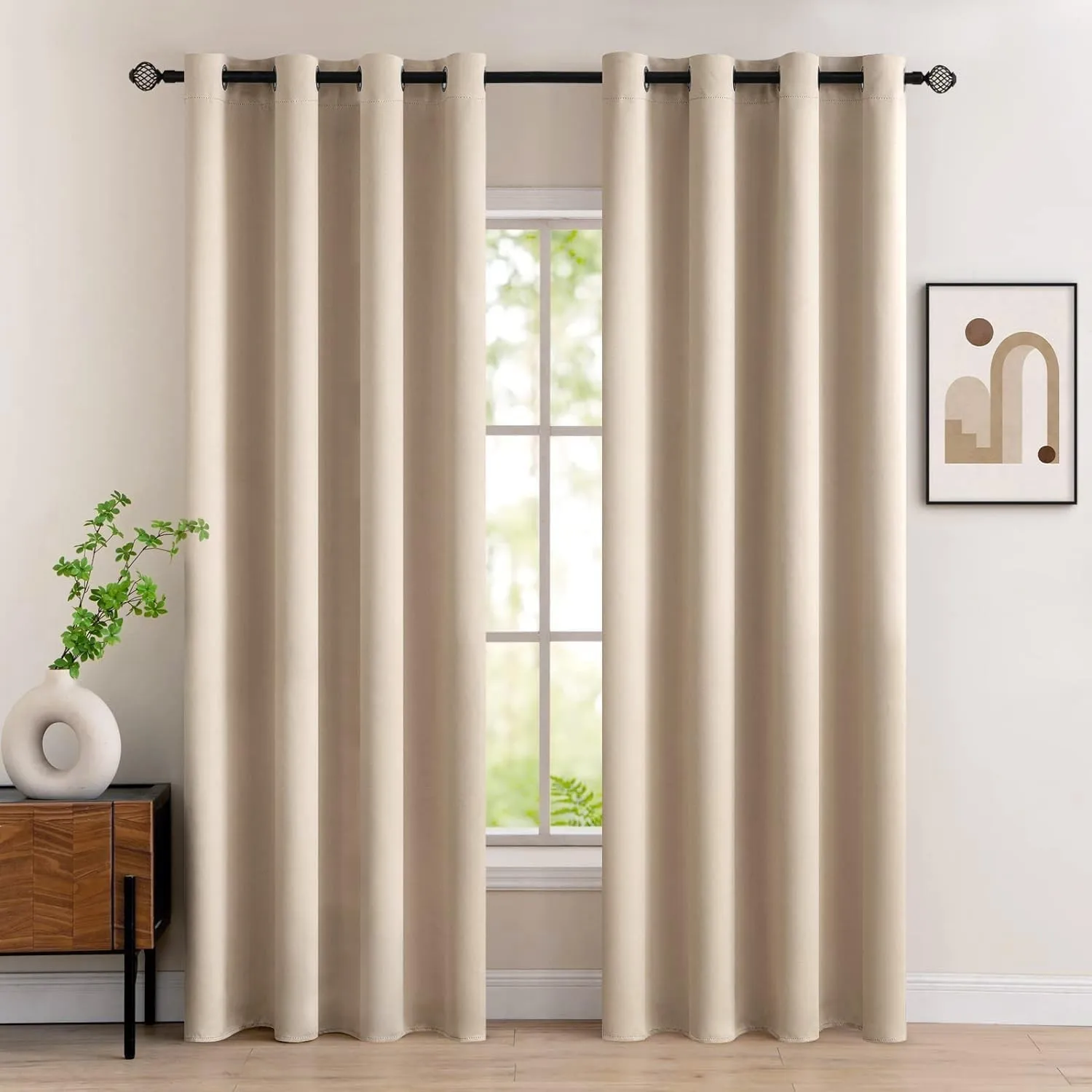 MIULEE Verdunklungsvorhänge Thermo Blickdicht Ösen 2er Set 117x228cm Beige