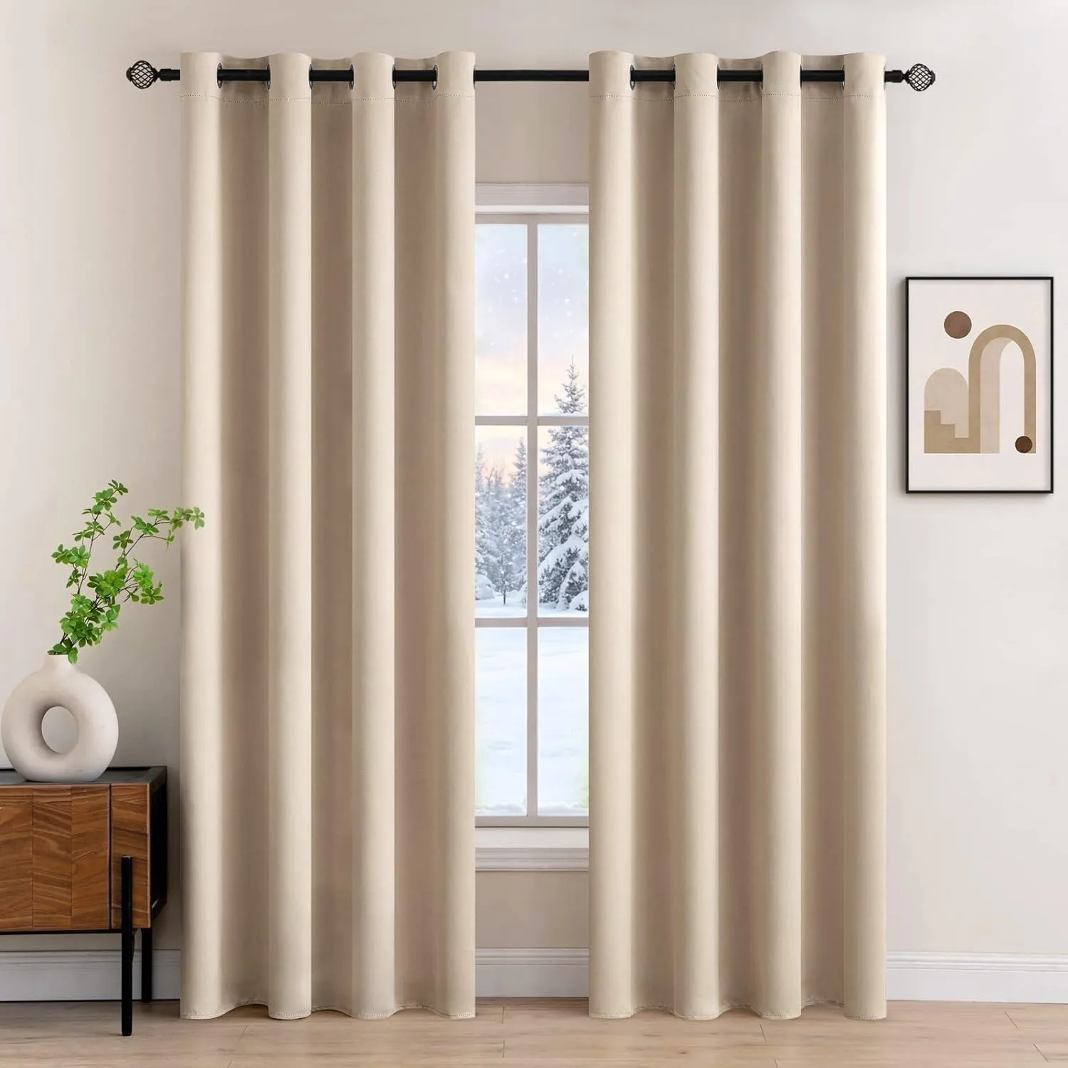 MIULEE Verdunklungsvorhänge Thermo Blickdicht Ösen 2er Set 140x260cm Beige