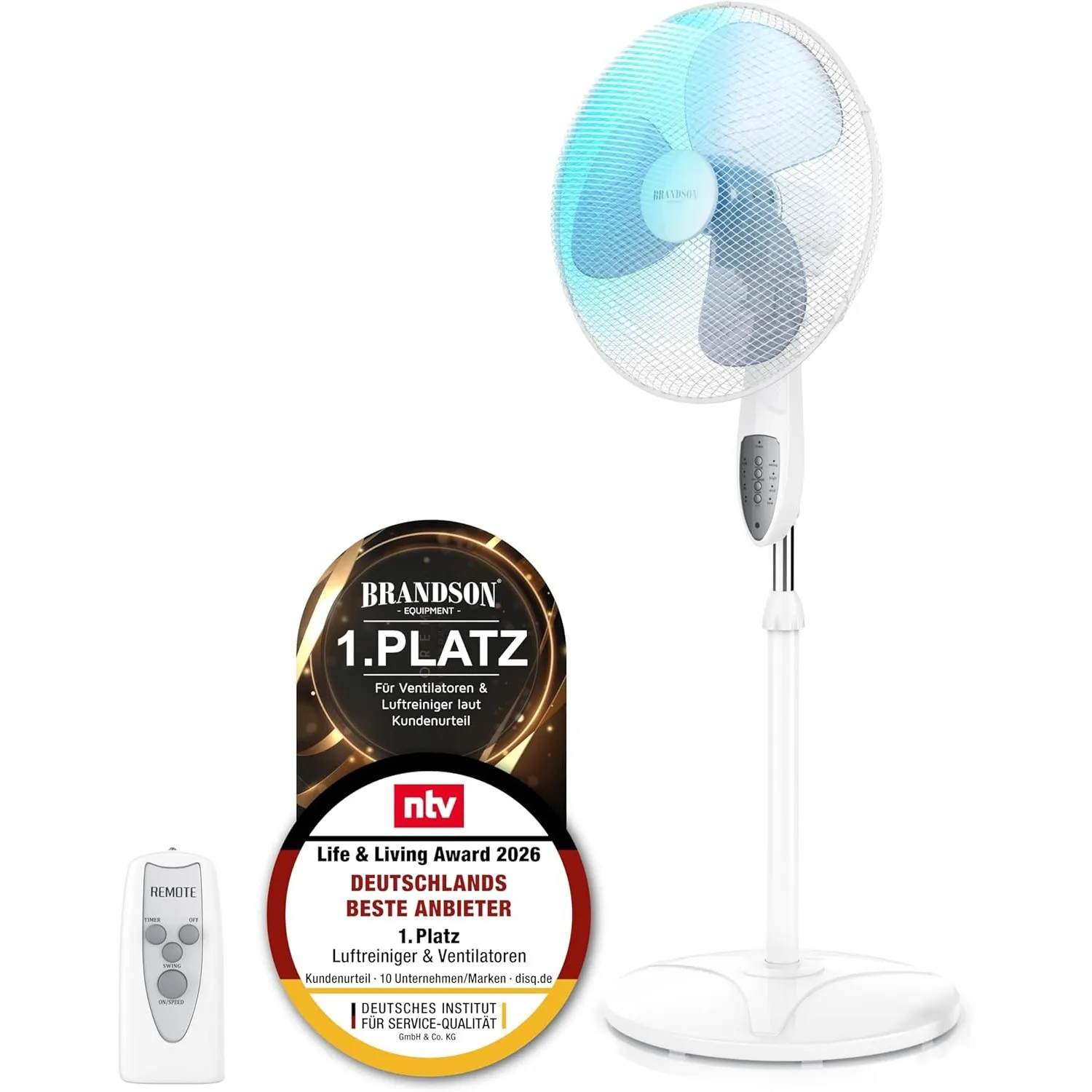 Brandson - Standventilator mit Fernbedienung - Standlüfter leise - Ventilator höhenverstellbar - mobiler Lüfter - Neigu…