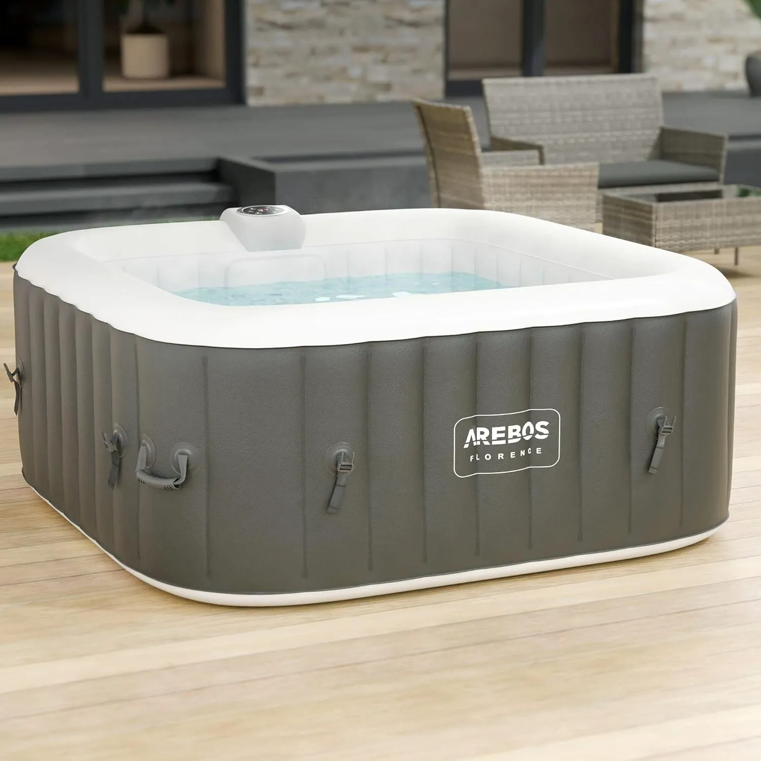 Arebos Aufblasbarer Spa Pool | für drinnen und draußen | Whirlpool 4 Personen | 154x154cm | 100 Massagedüsen | Wellness…