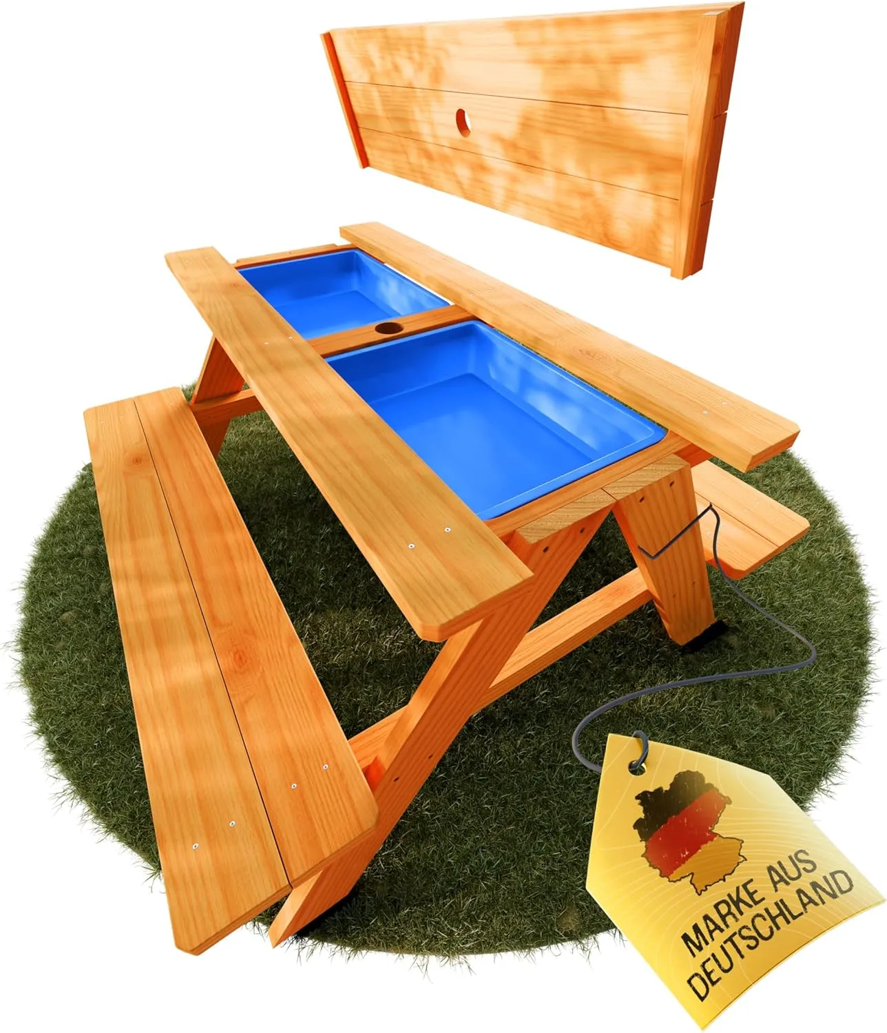 FRIEDO - 2in1 Kindersitzgruppe mit Matschtisch aus lackiertem Holz - Matschküche & Wasserspieltisch für den Garten - Ge…